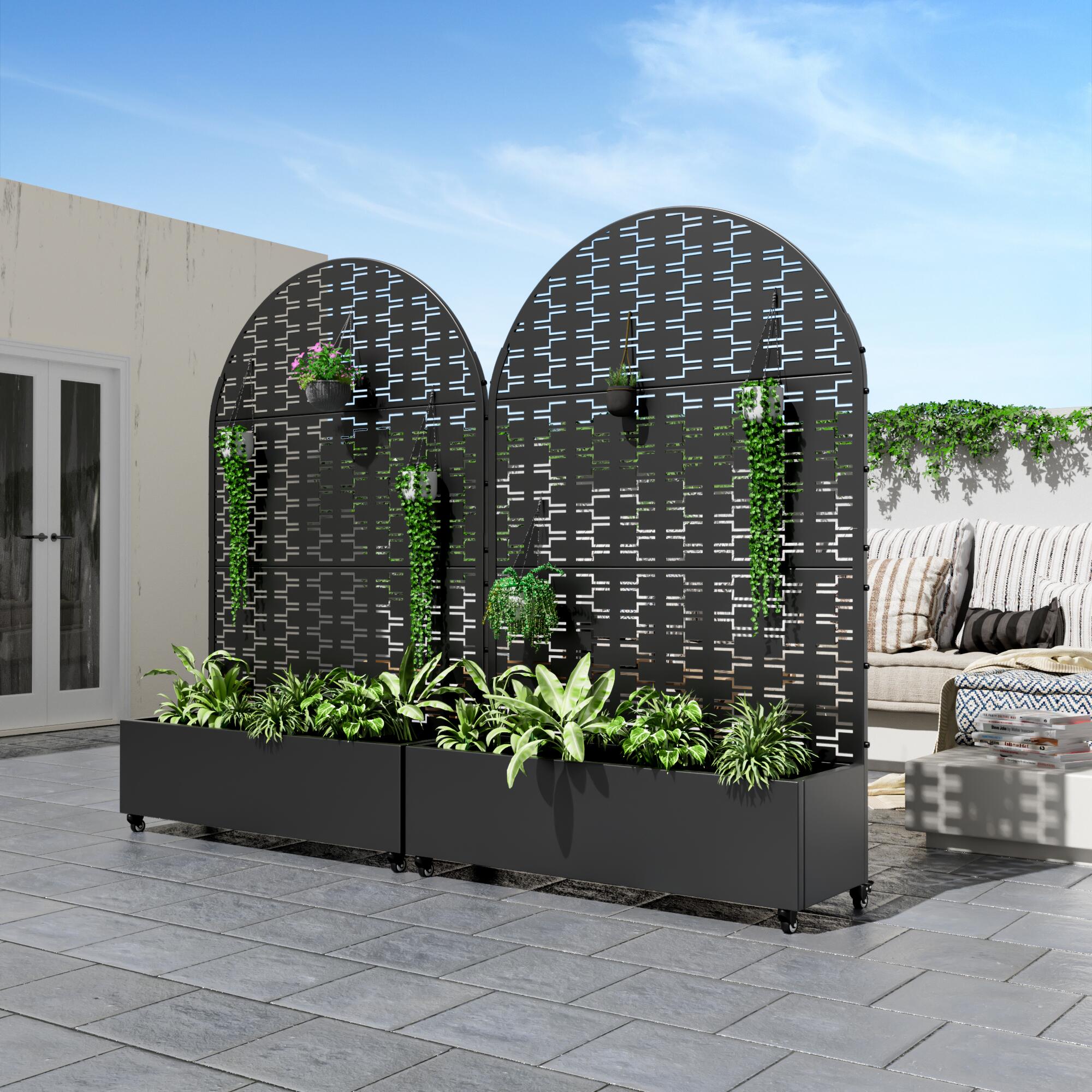 Dovelina Tranquilbreeze Arched Outdoor Trellis With Planter Box In Bricks Pattern, , large