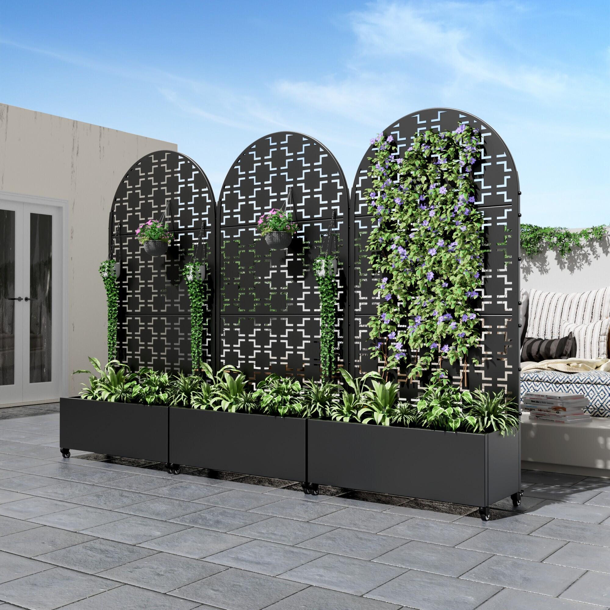 Dovelina Tranquilbreeze Arched Outdoor Trellis With Planter Box In Squares Pattern, , large