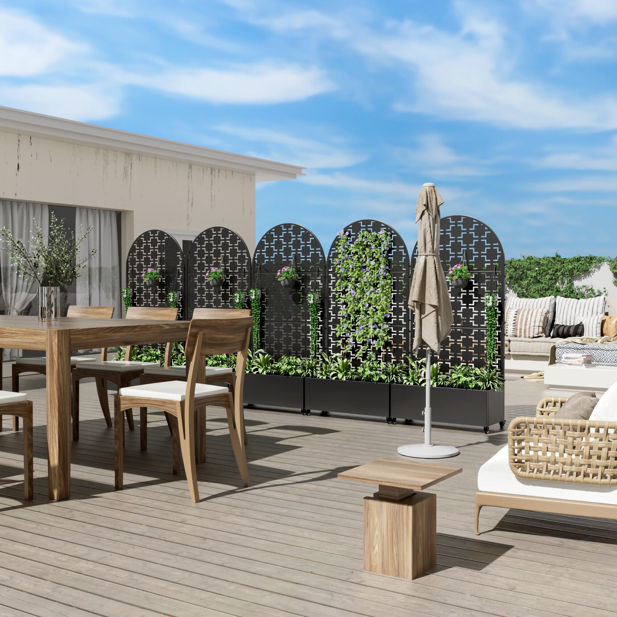 Dovelina Tranquilbreeze Arched Outdoor Trellis With Planter Box In Squares Pattern, , large