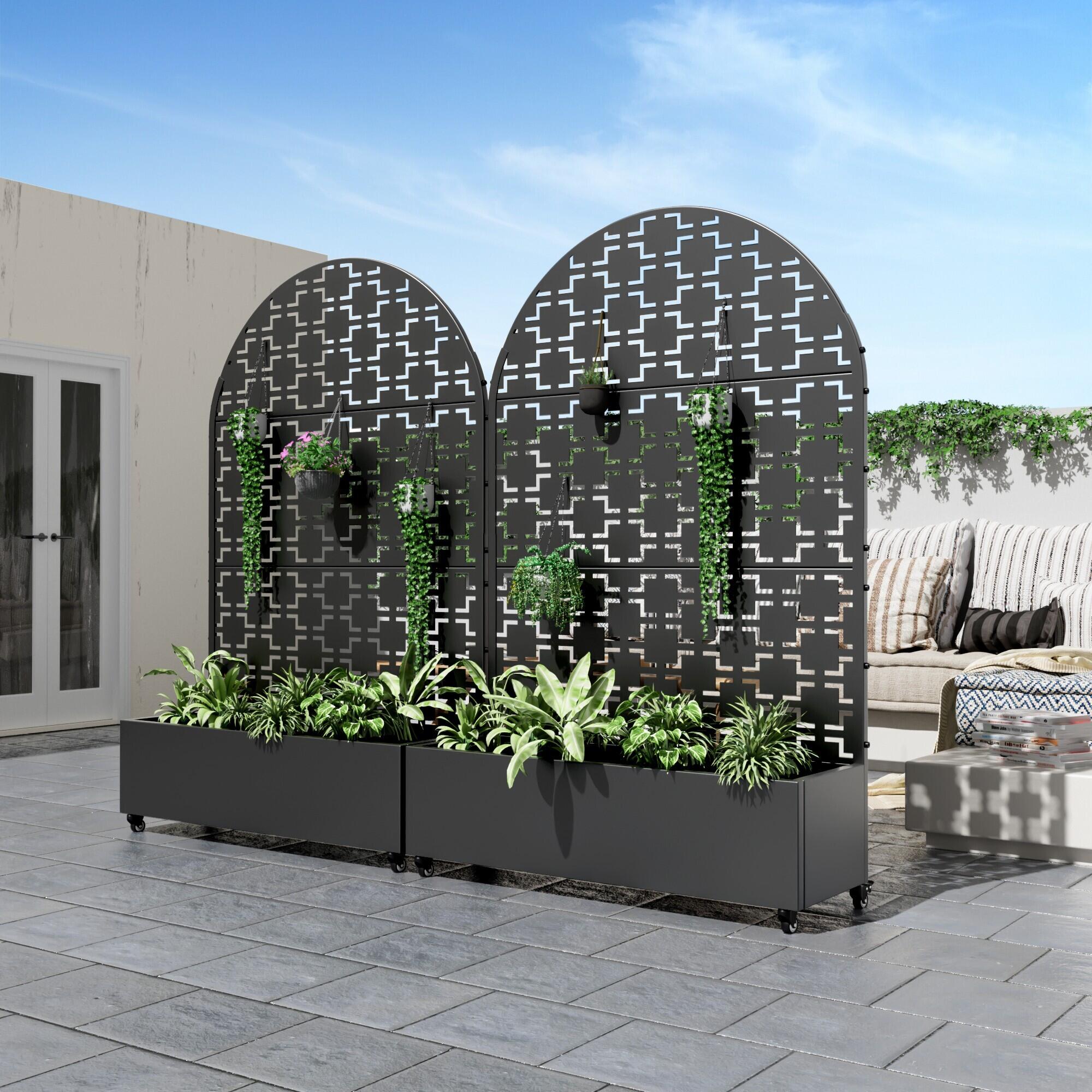Dovelina Tranquilbreeze Arched Outdoor Trellis With Planter Box In Squares Pattern, , large