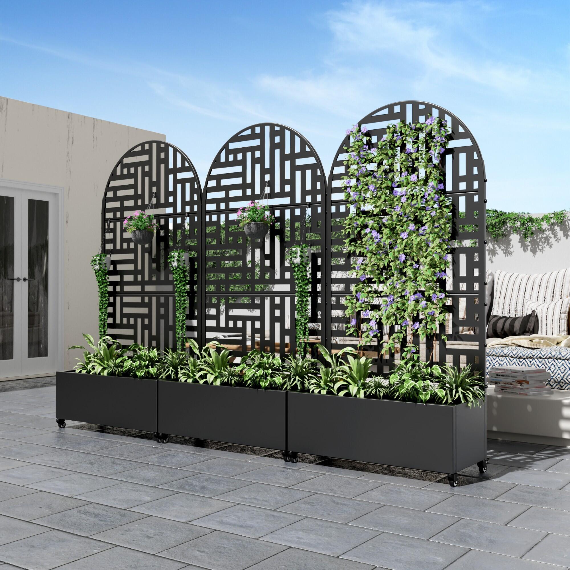Dovelina Tranquilbreeze Arched Outdoor Trellis With Planter Box In Street Pattern, , large