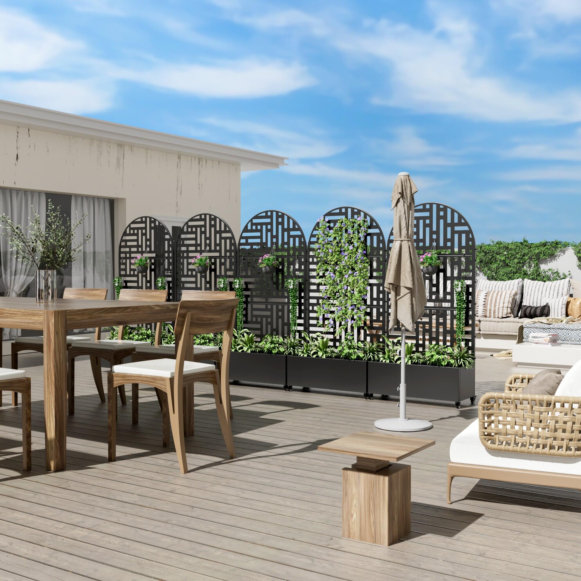 Dovelina Tranquilbreeze Arched Outdoor Trellis With Planter Box In Street Pattern, , large