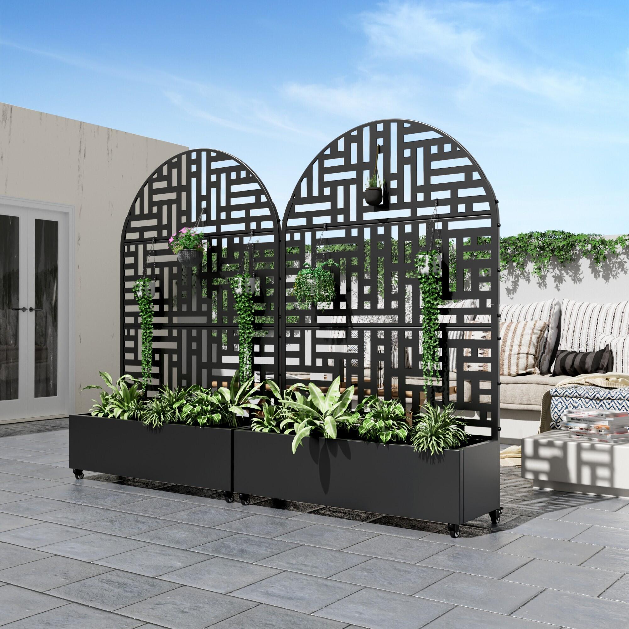 Dovelina Tranquilbreeze Arched Outdoor Trellis With Planter Box In Street Pattern, , large