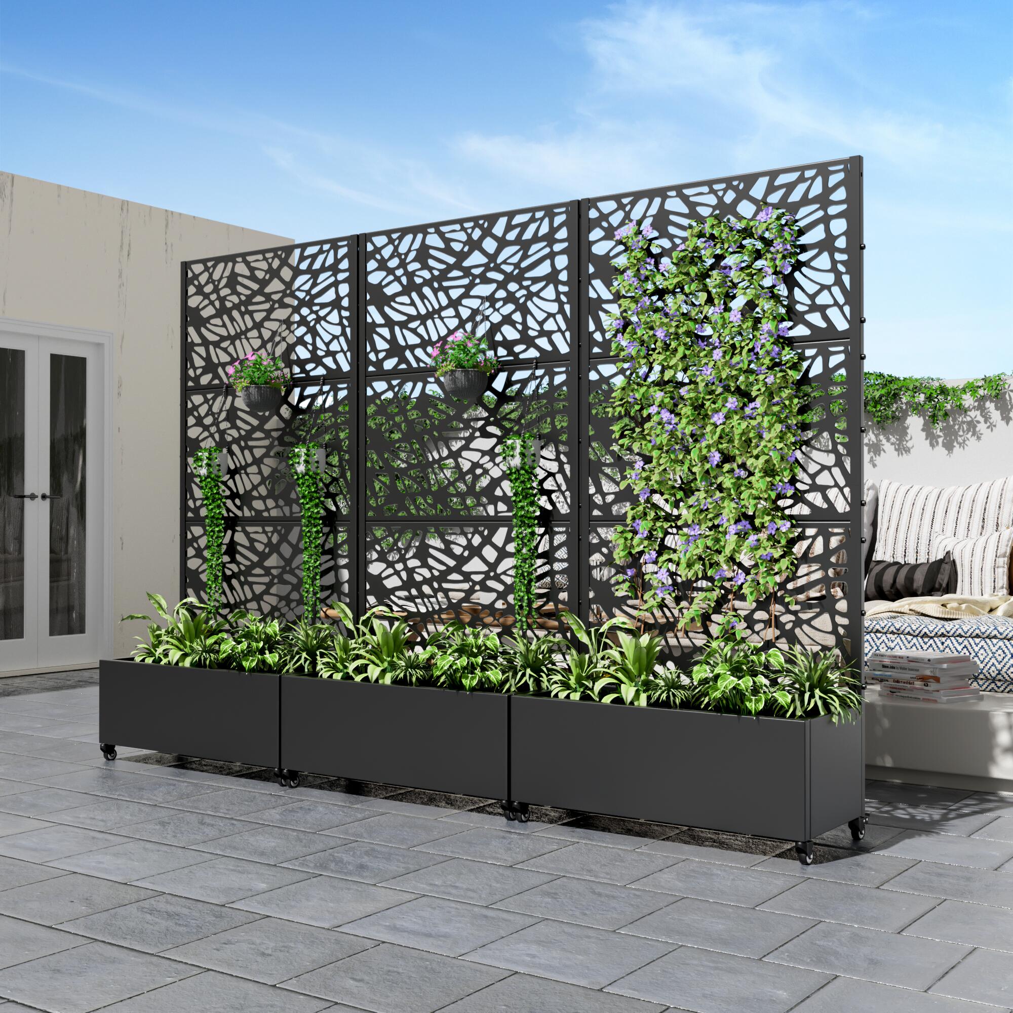 Dovelina Tranquilbreeze Outdoor Trellis With Planter Box In Web Pattern, , large