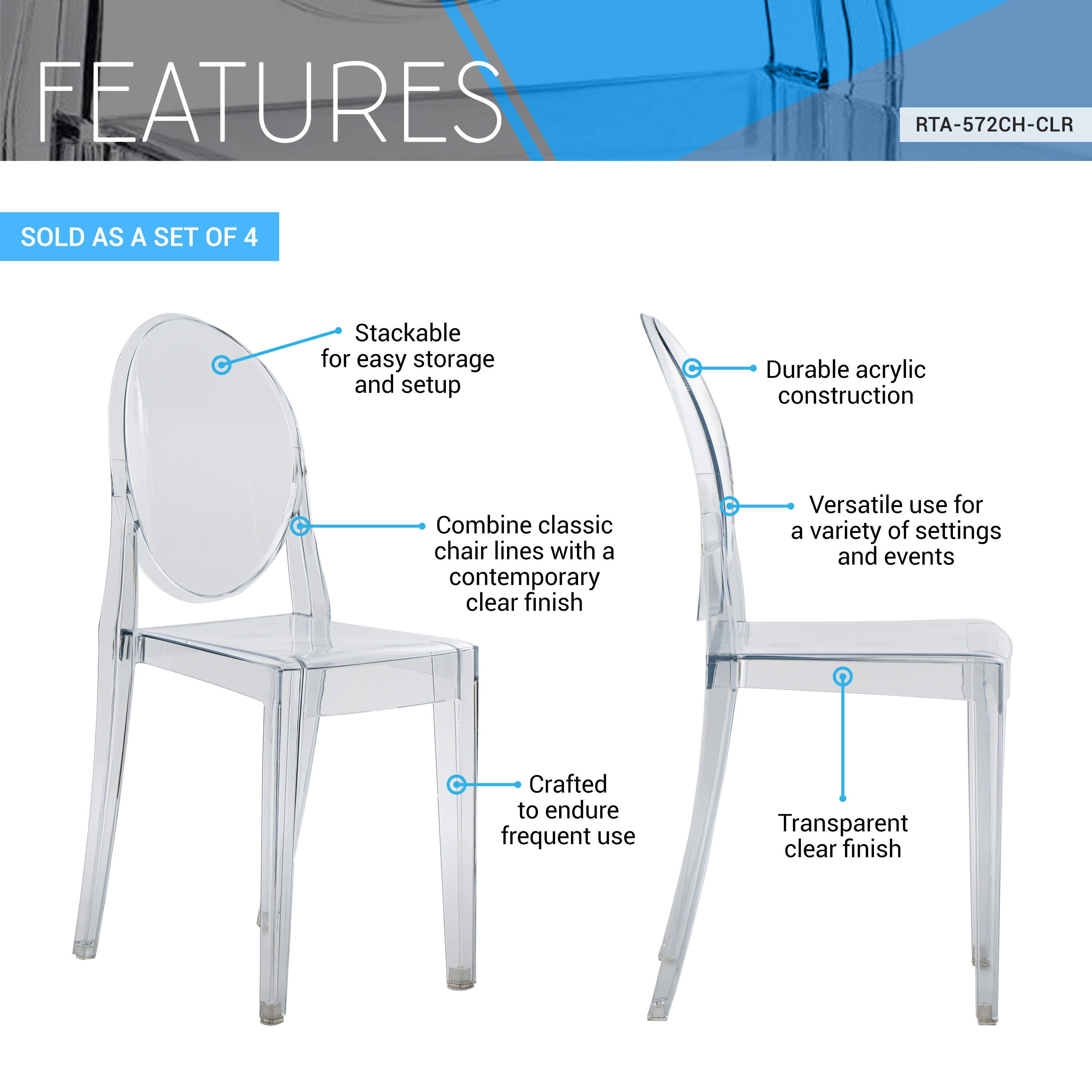 Techni Home Ghost Stackable Outdoor Dining Chairs (Set of 4), , large