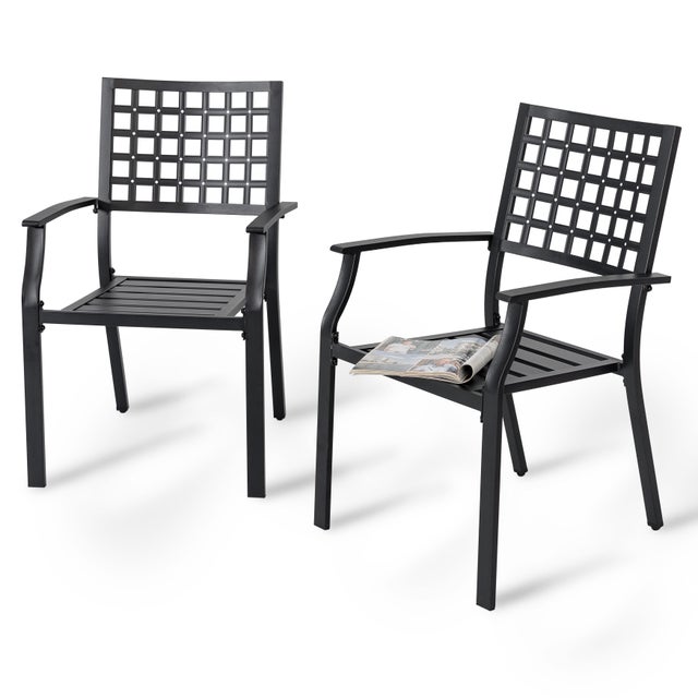 Nuu Garden Outdoor 2-Piece Dining Chair Set, Stackable Design, Black