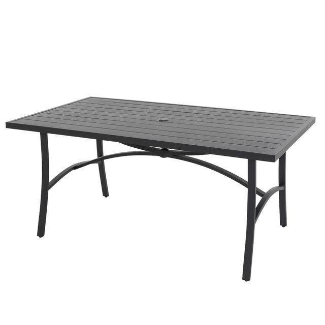 Nuu Garden Patio Dining Table with Aluminum Tabletop and Umbrella Hole