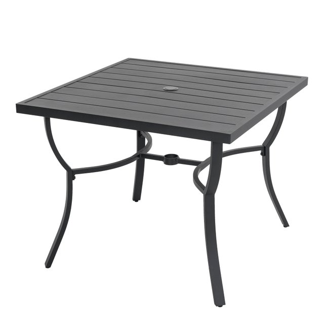 Nuu Garden Patio Dining Table with Aluminum Tabletop, Umbrella Hole