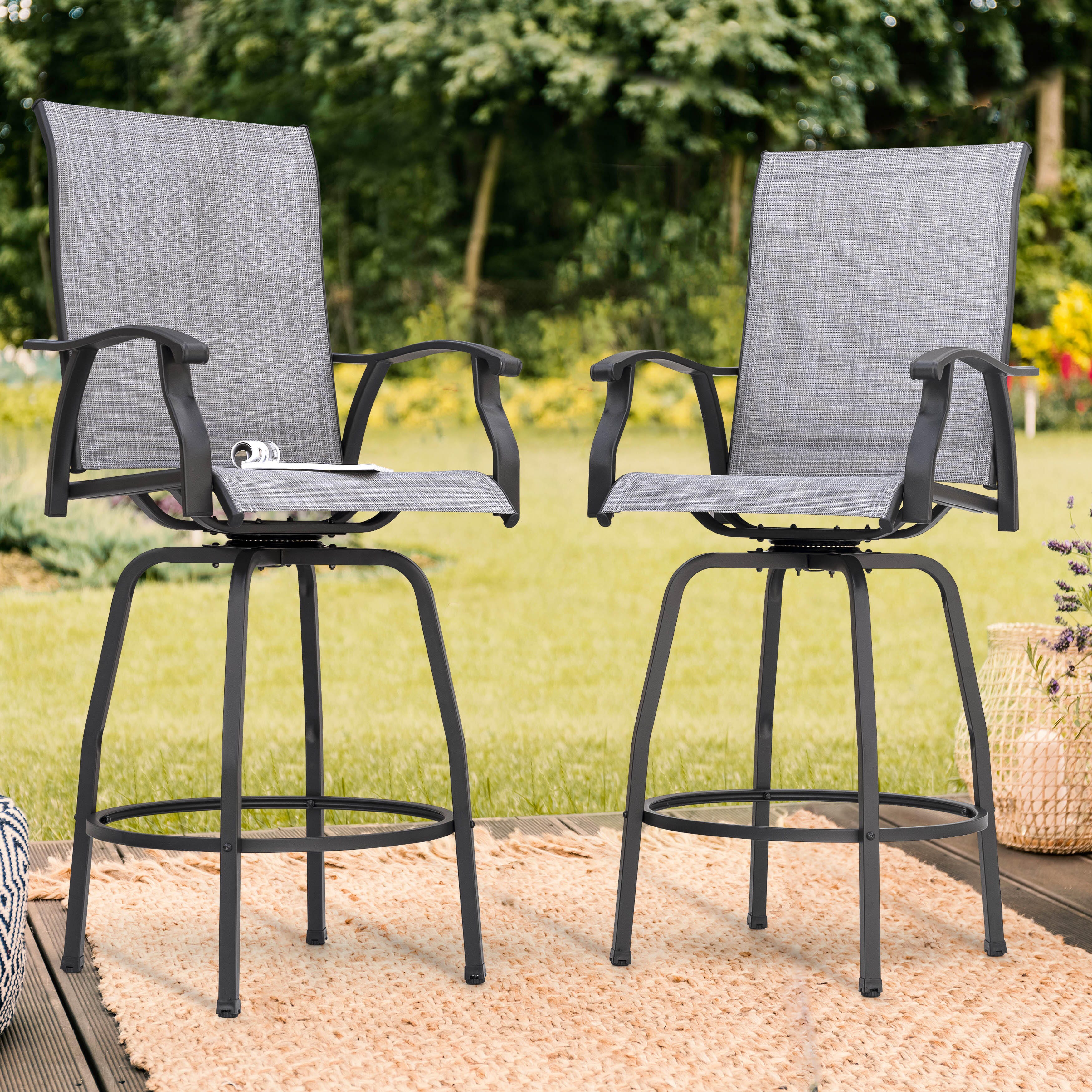 Nuu Garden Outdoor Textilene Bar Stools (Set of 2), , large