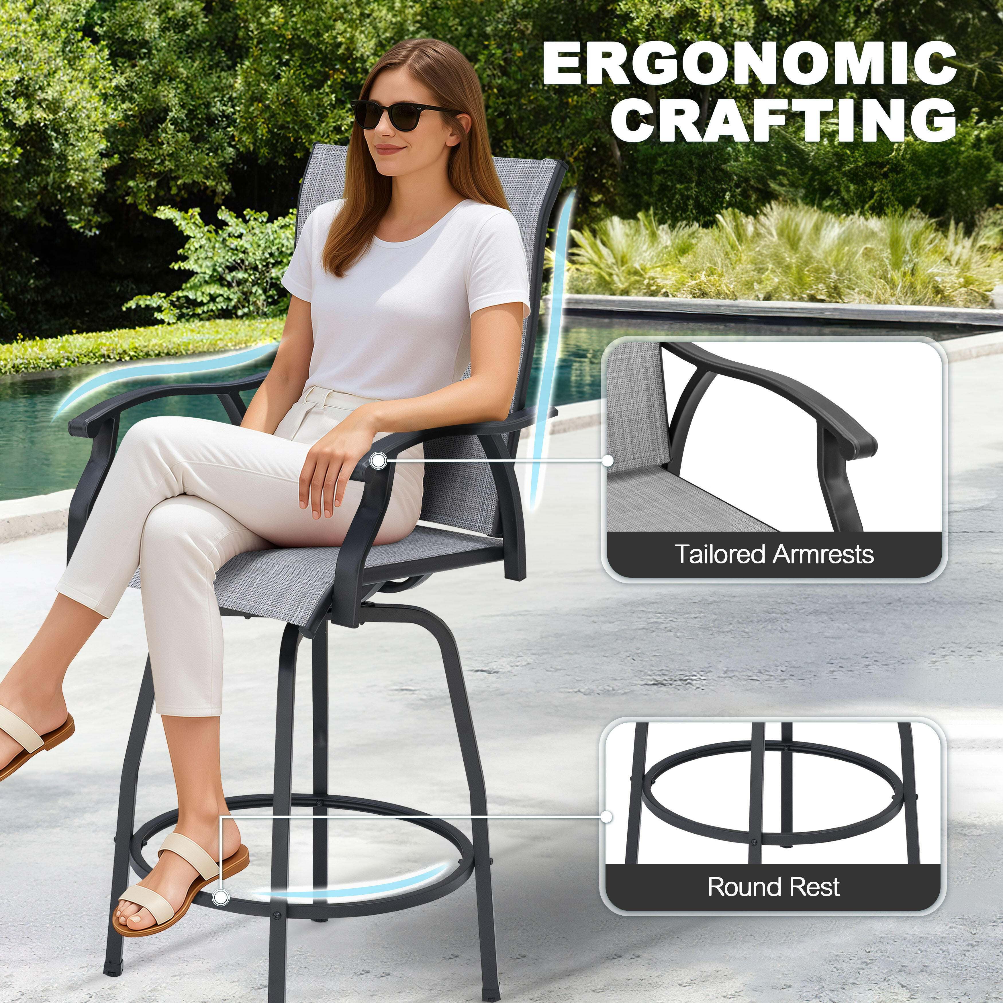 Nuu Garden Outdoor Textilene Bar Stools (Set of 2), , large