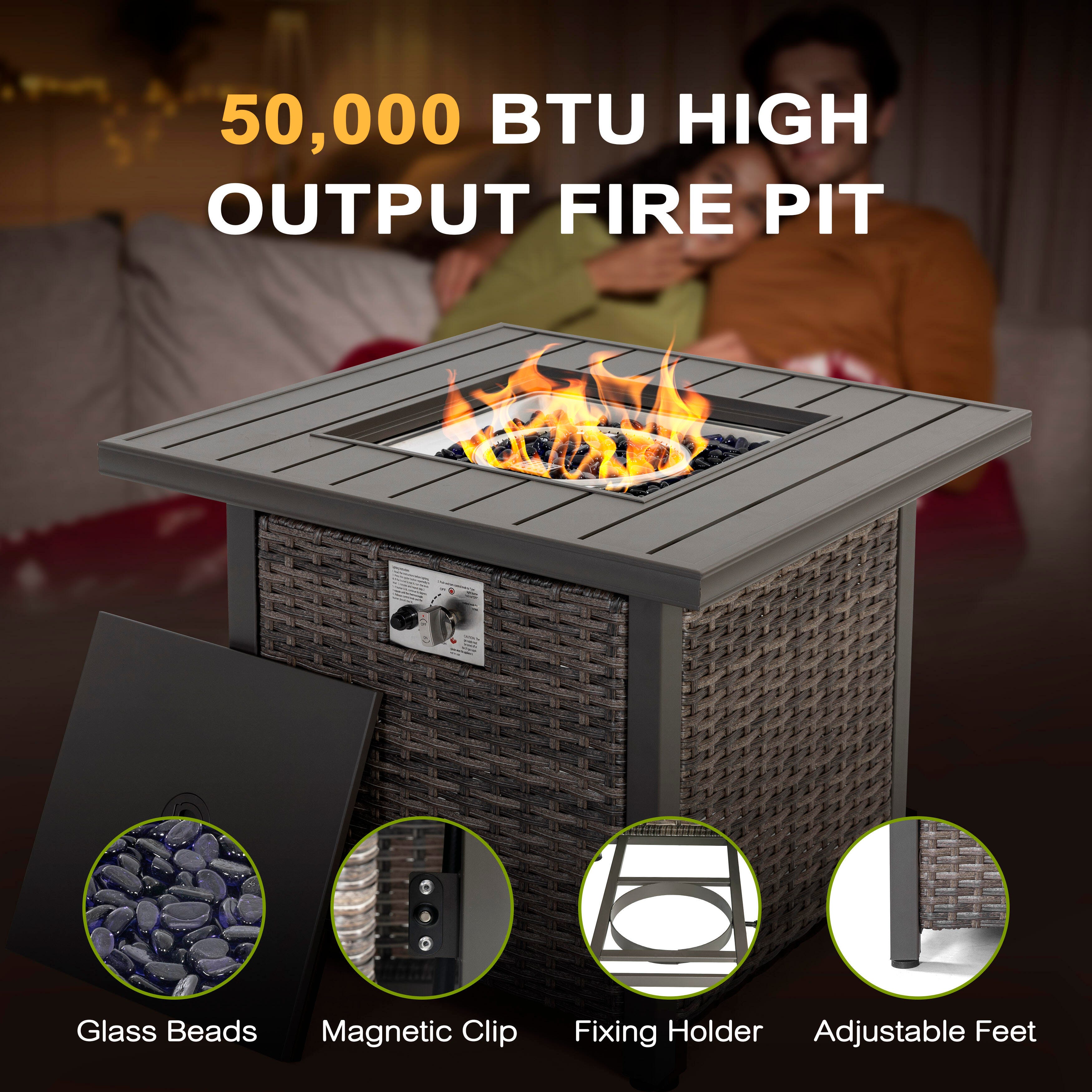 Nuu Garden Outdoor Rattan Fire Pit Table, , large