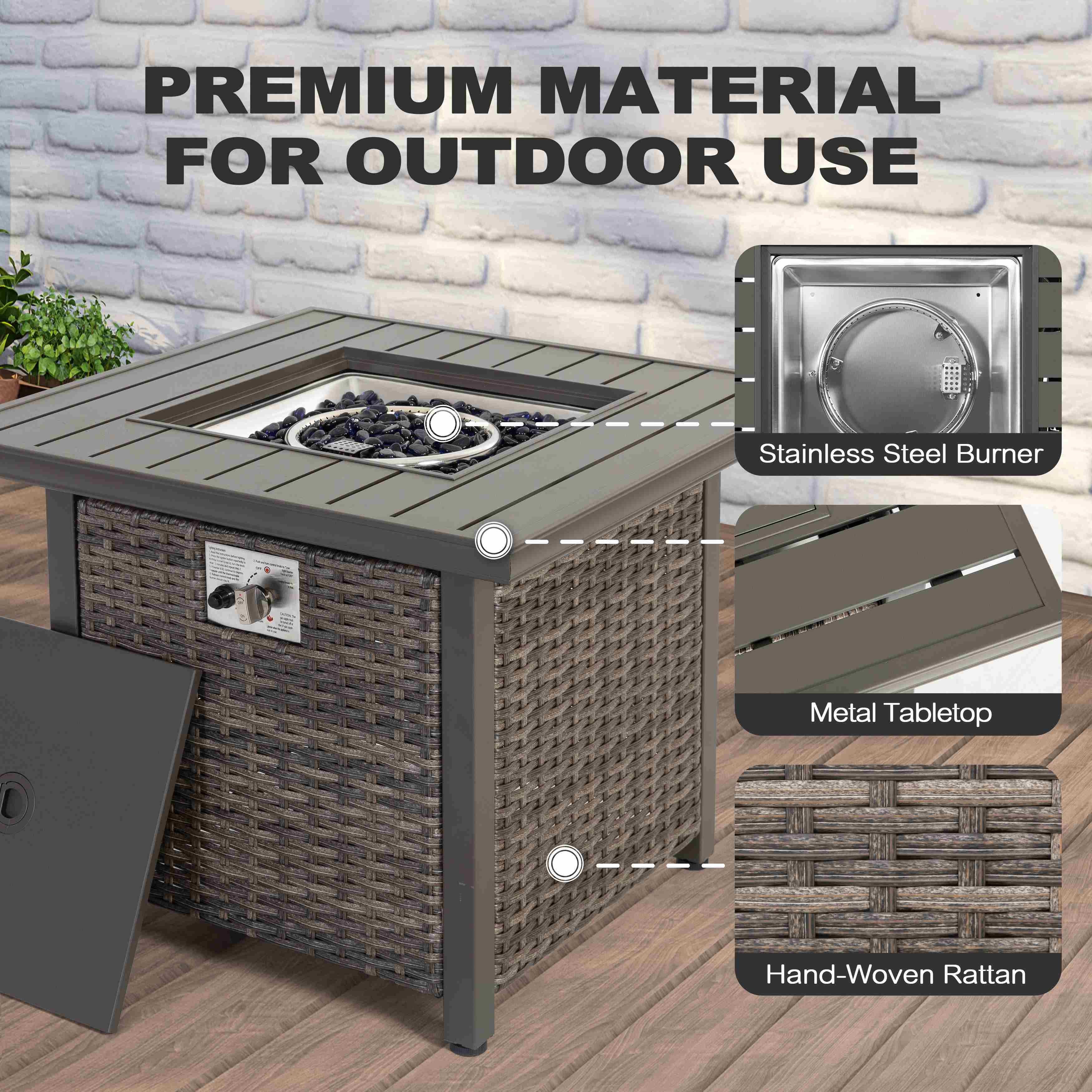 Nuu Garden Outdoor Rattan Fire Pit Table, , large