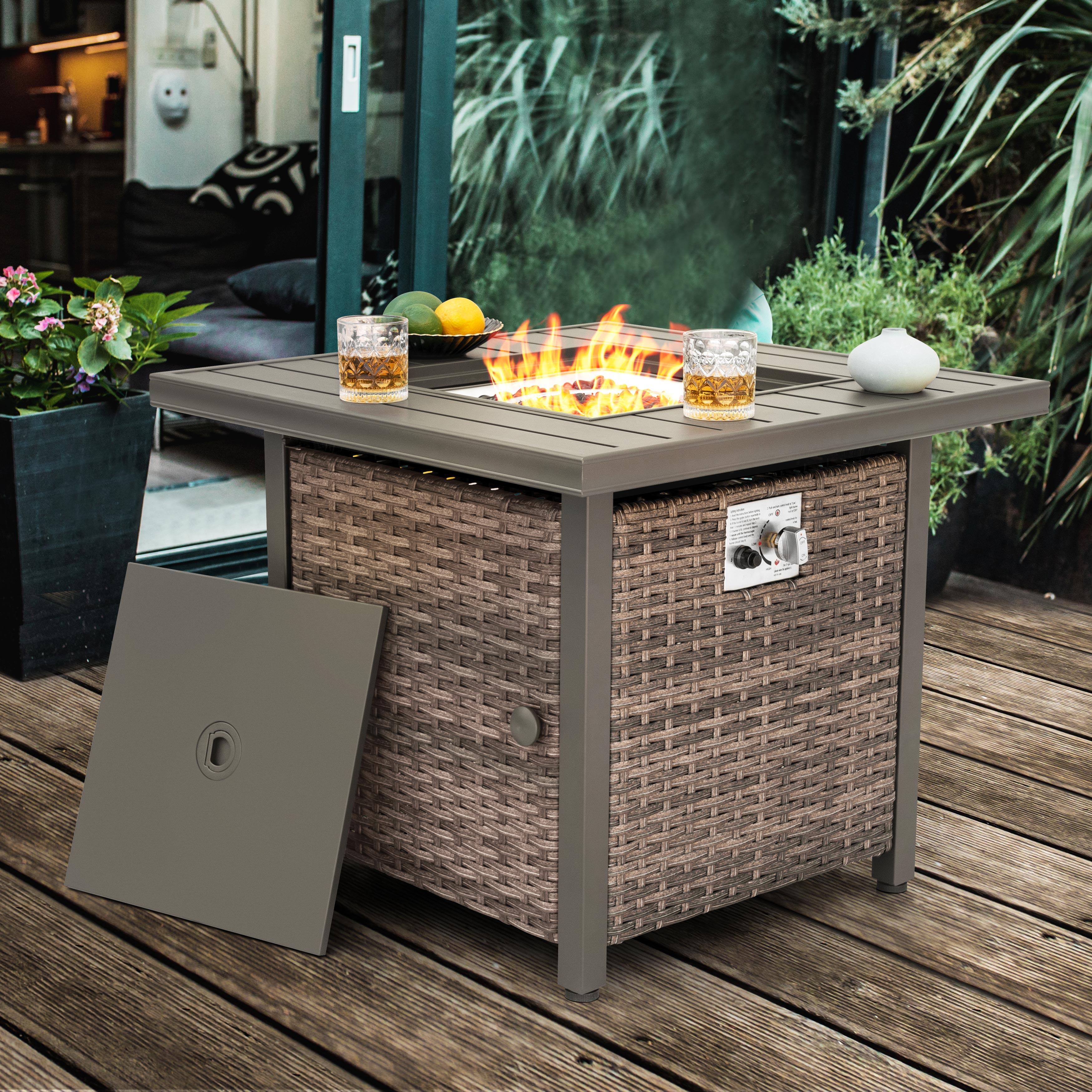 Nuu Garden Outdoor Rattan Fire Pit Table, , large