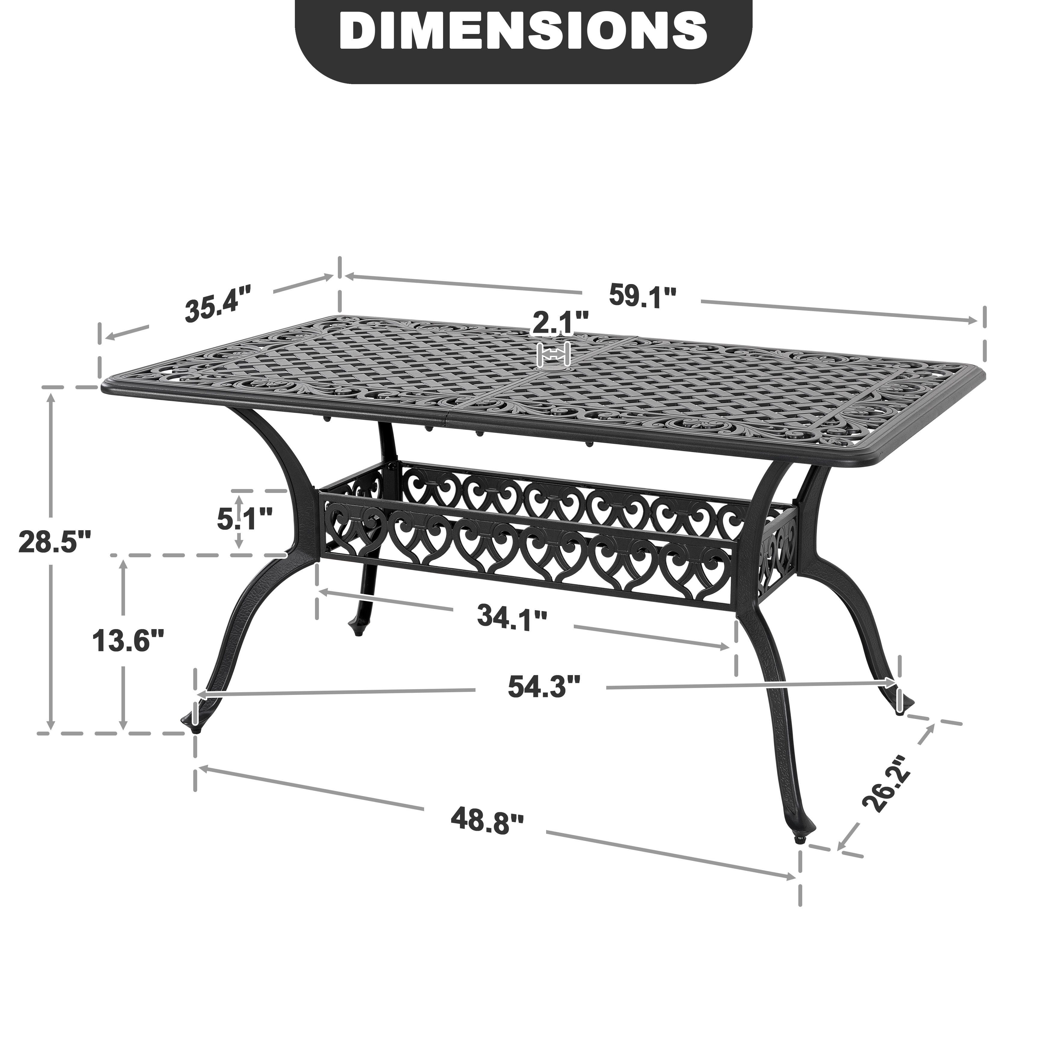 Nuu Garden Outdoor Dining Table With 2.1'' Umbrella Hole, , large