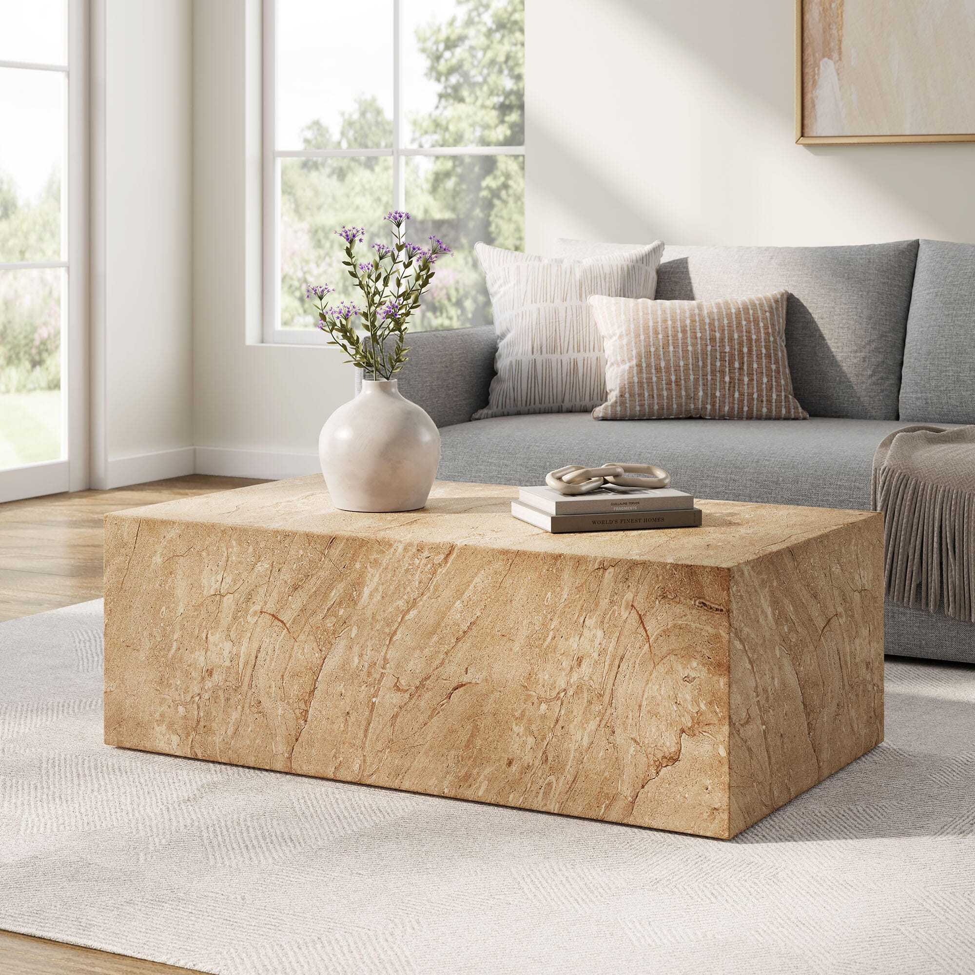Modway Jordana Outdoor Coffee Table, Travertine, large