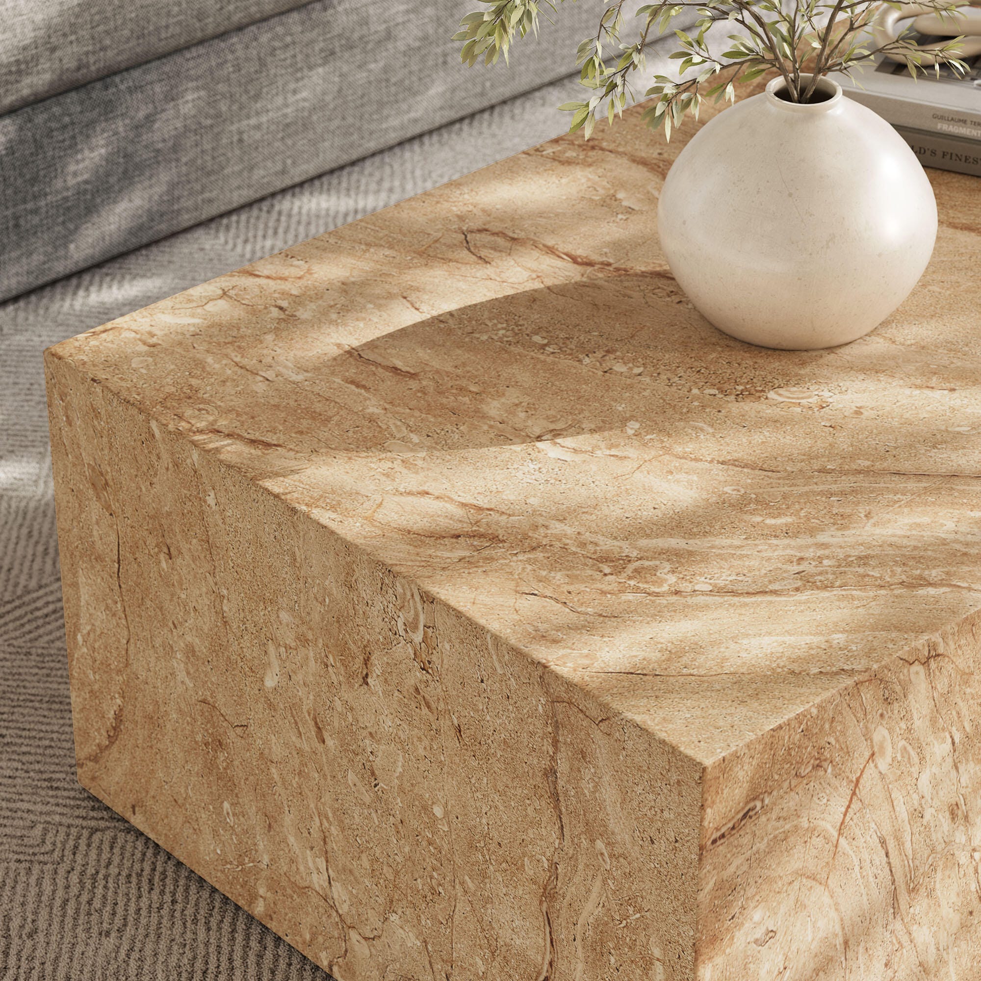 Modway Jordana Outdoor Coffee Table, Travertine, large