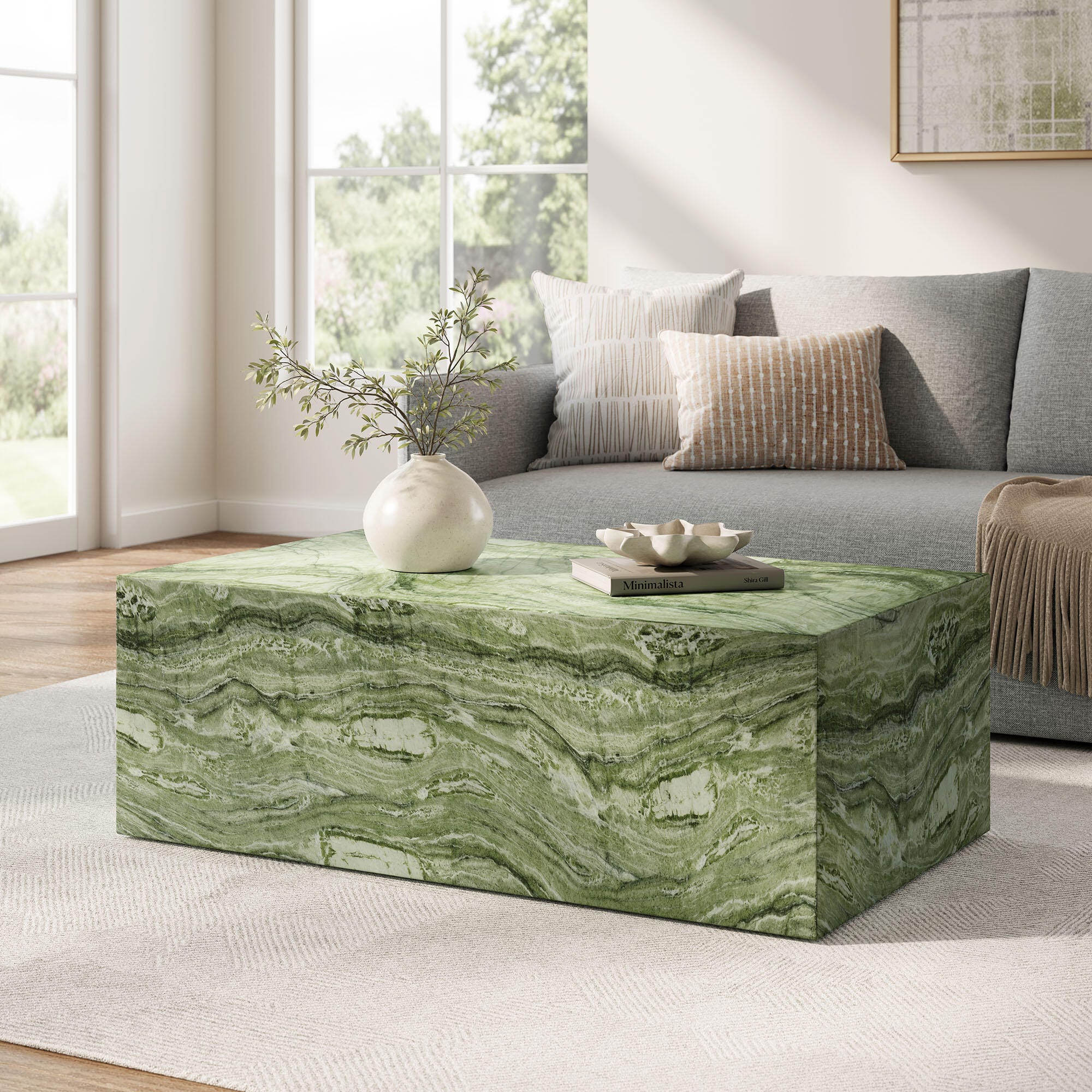 Modway Jordana Outdoor Coffee Table, Green/Marble, large