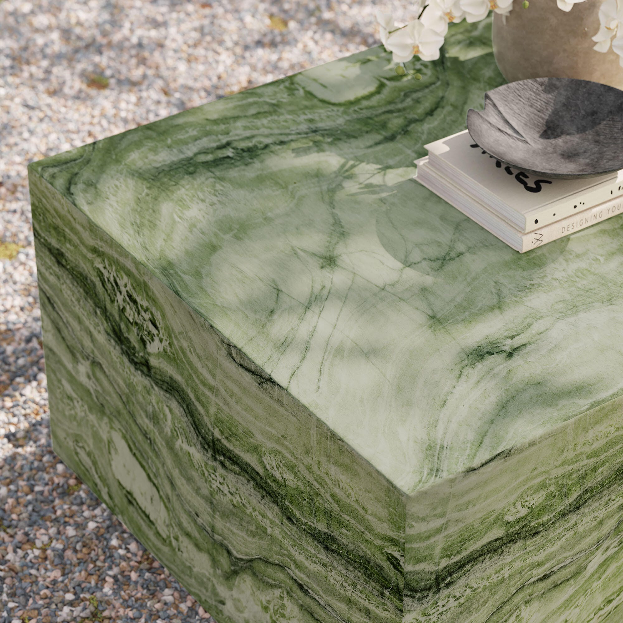 Modway Jordana Outdoor Coffee Table, Green/Marble, large