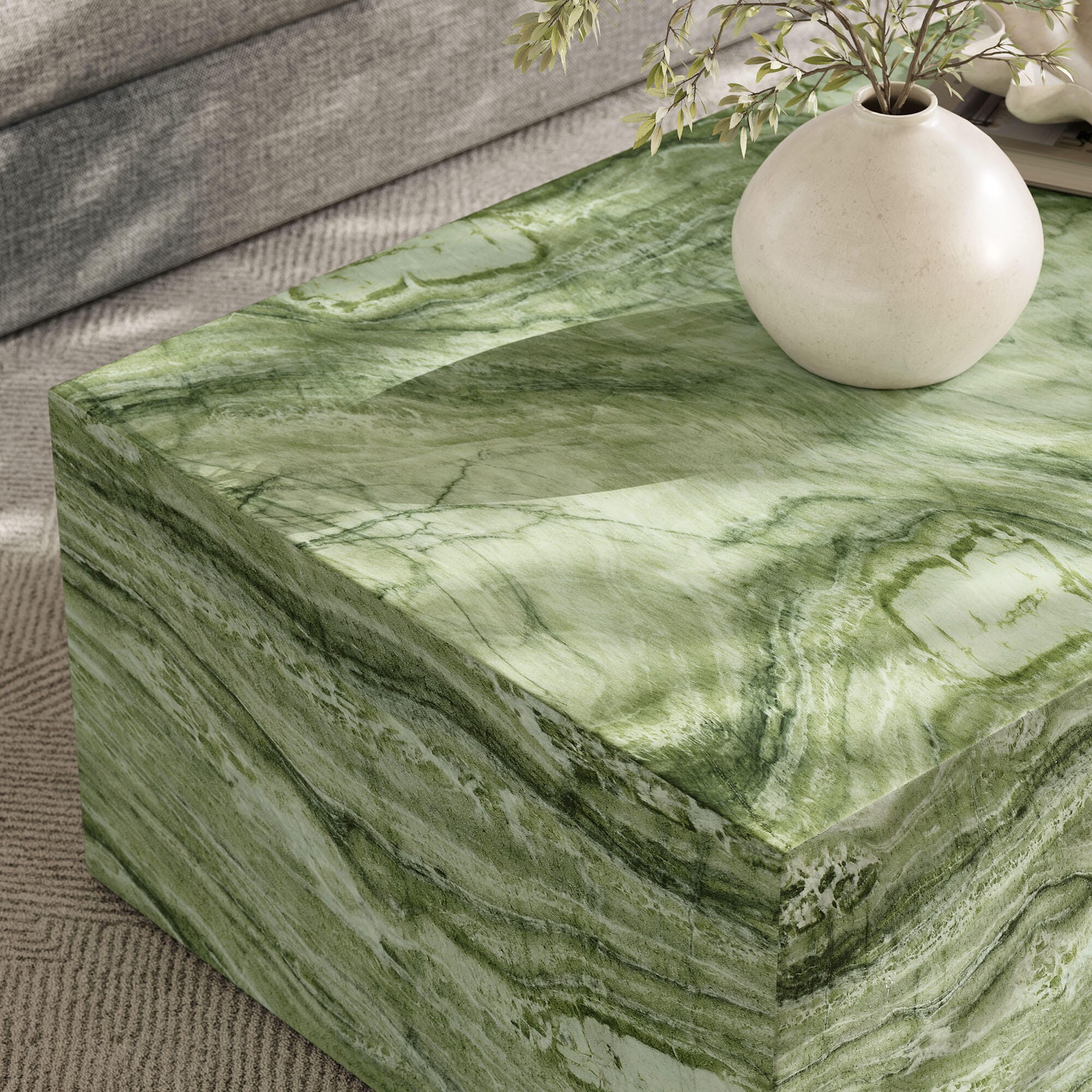Modway Jordana Outdoor Coffee Table, Green/Marble, large