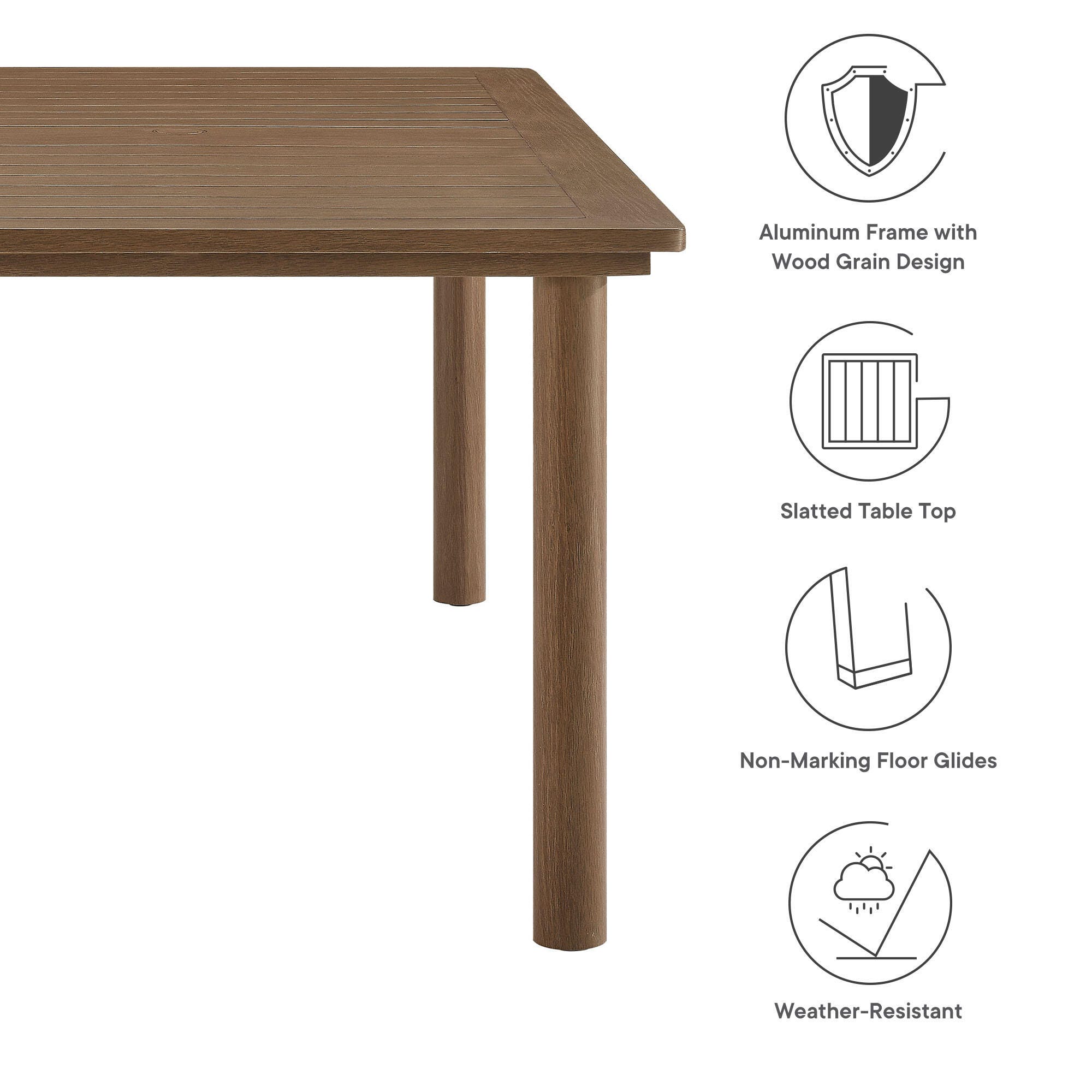 Modway Parkland Outdoor Dining Table, Walnut, large