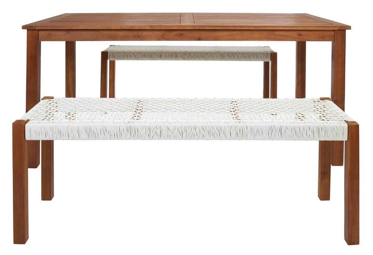 Safavieh Aquina Outdoor Dining Table and 2 Benches, Natural/White, large