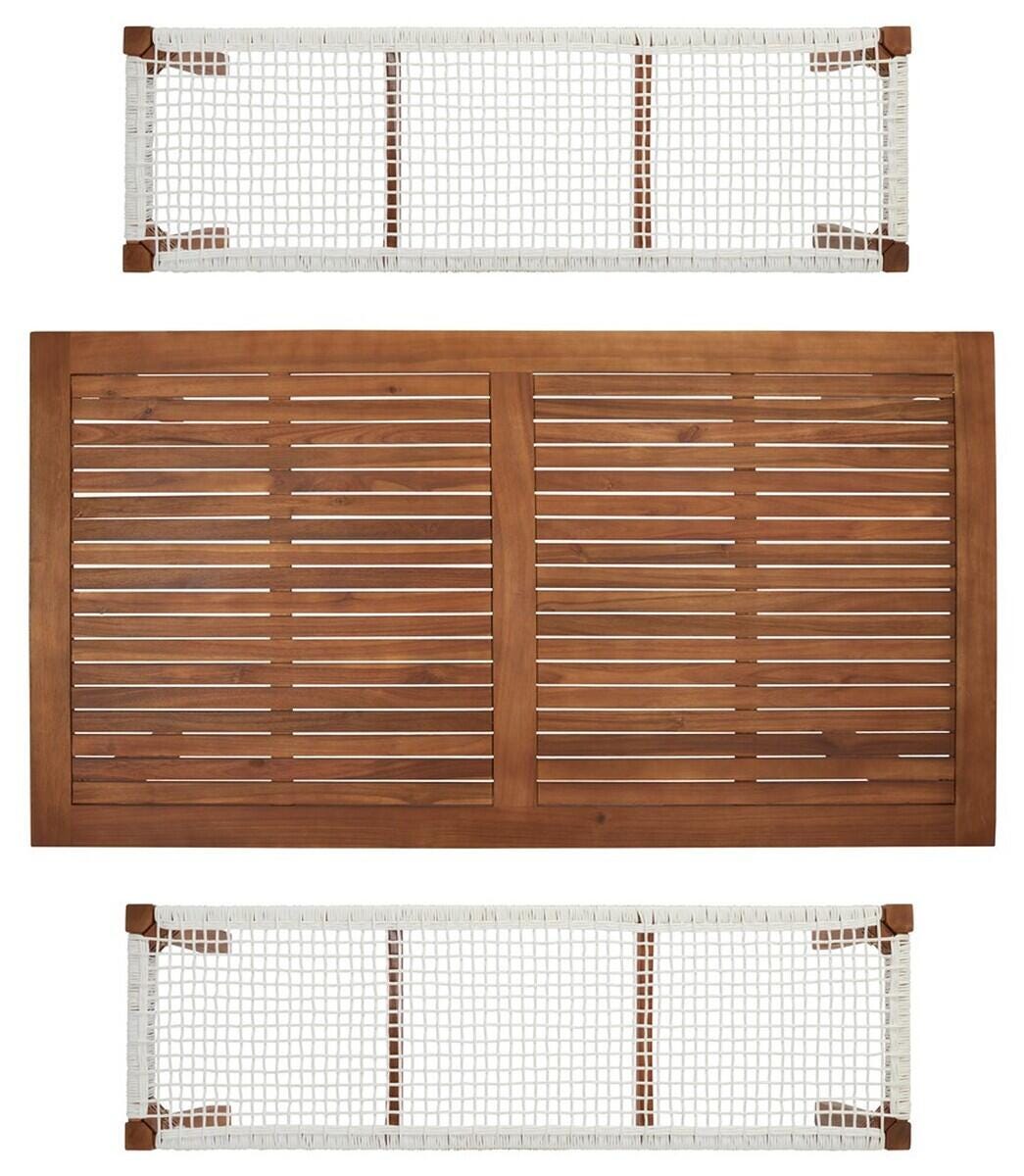 Safavieh Aquina Outdoor Dining Table and 2 Benches, Natural/White, large