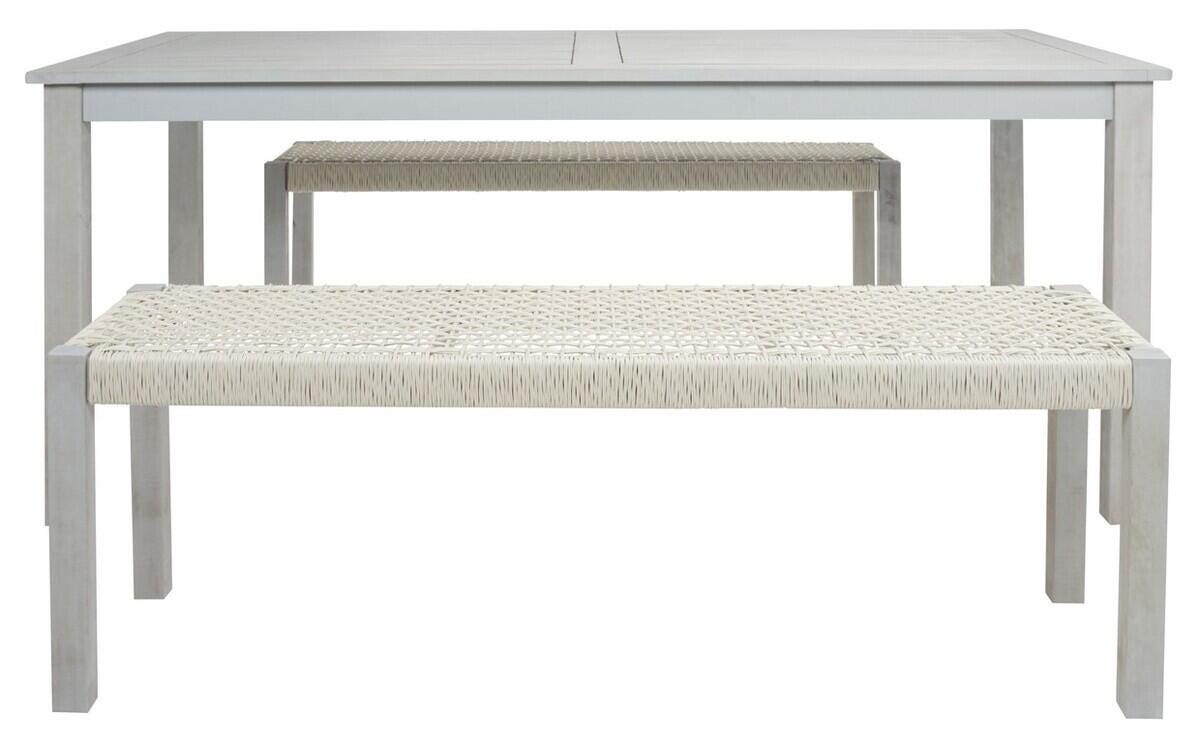 Safavieh Aquina Outdoor Dining Table and 2 Benches, Gray/Gray, large