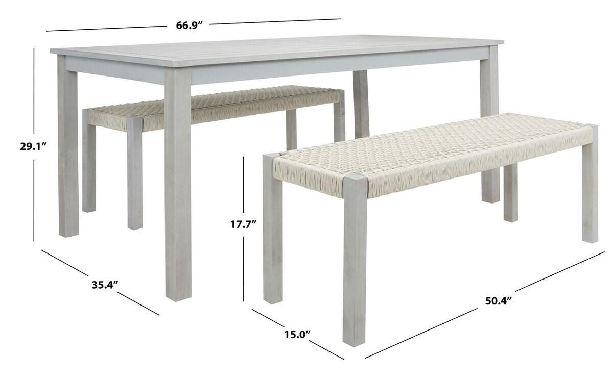 Safavieh Aquina Outdoor Dining Table and 2 Benches, Gray/Gray, large