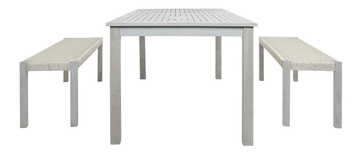Safavieh Aquina Outdoor Dining Table and 2 Benches, Gray/Gray, large