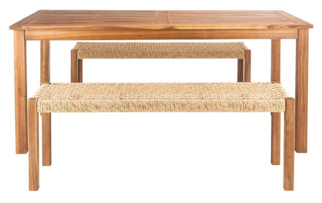 Safavieh Aquina Outdoor Dining Table and 2 Benches