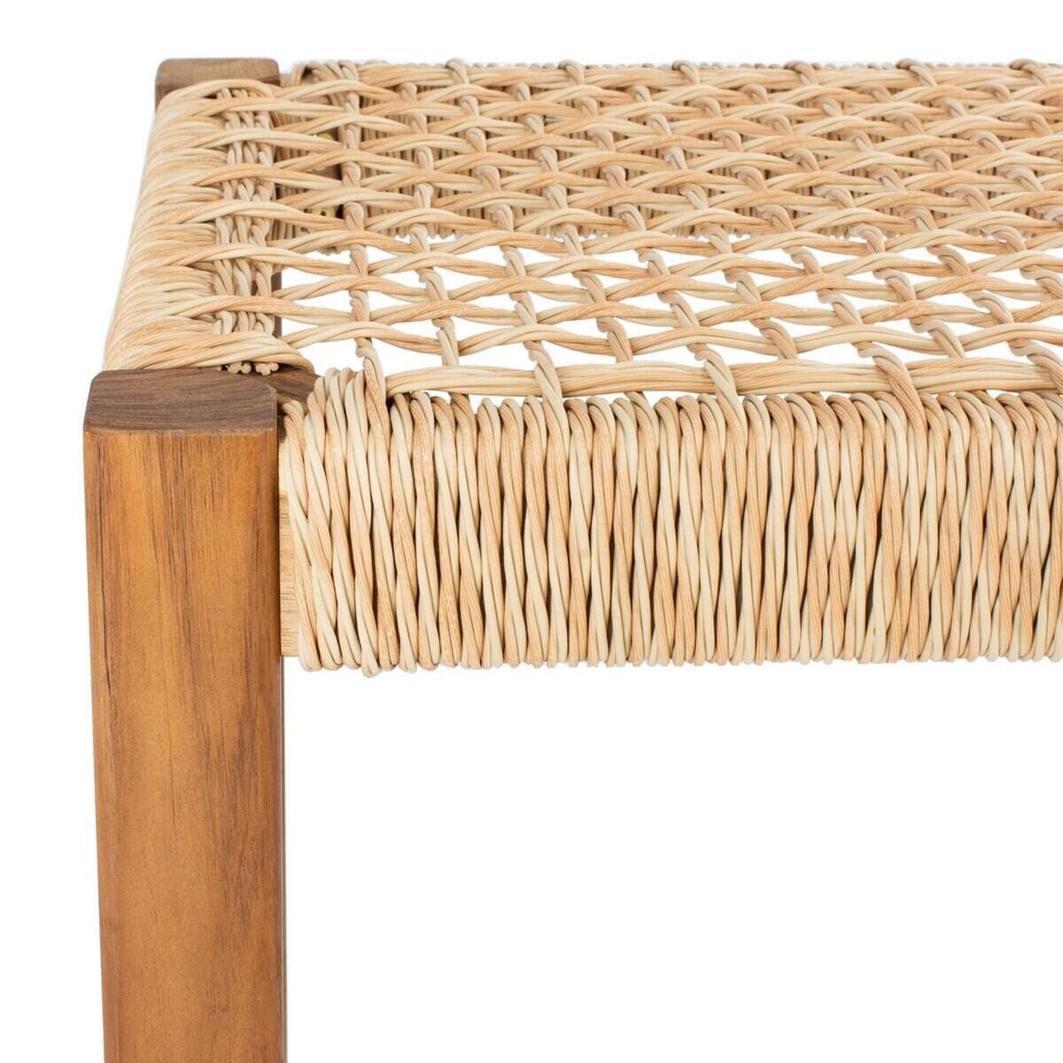 Safavieh Aquina Outdoor Dining Table and 2 Benches, Natural/Natural, large
