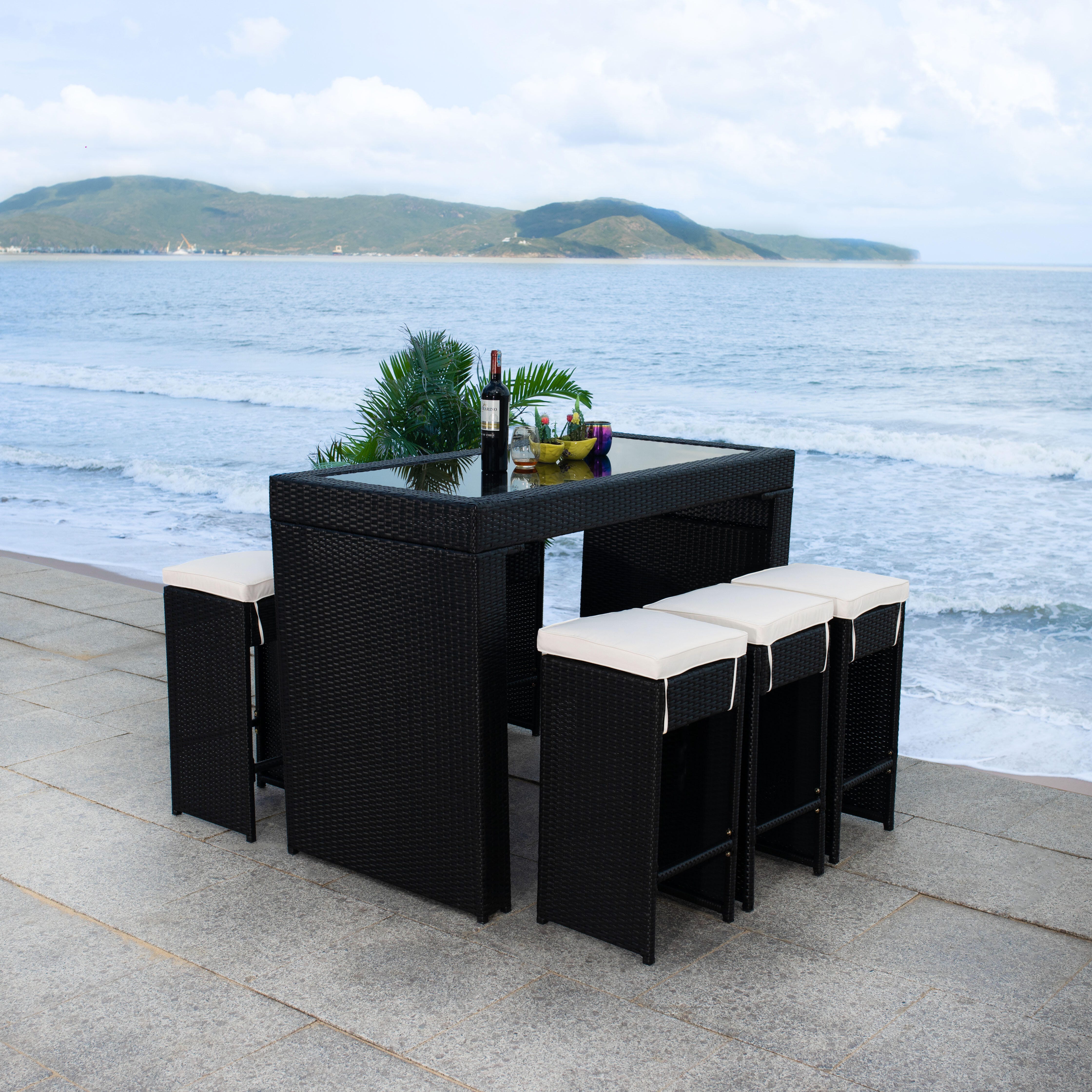 Safavieh Horus Outdoor Dining Table and 6 Stools, Black/Beige, large