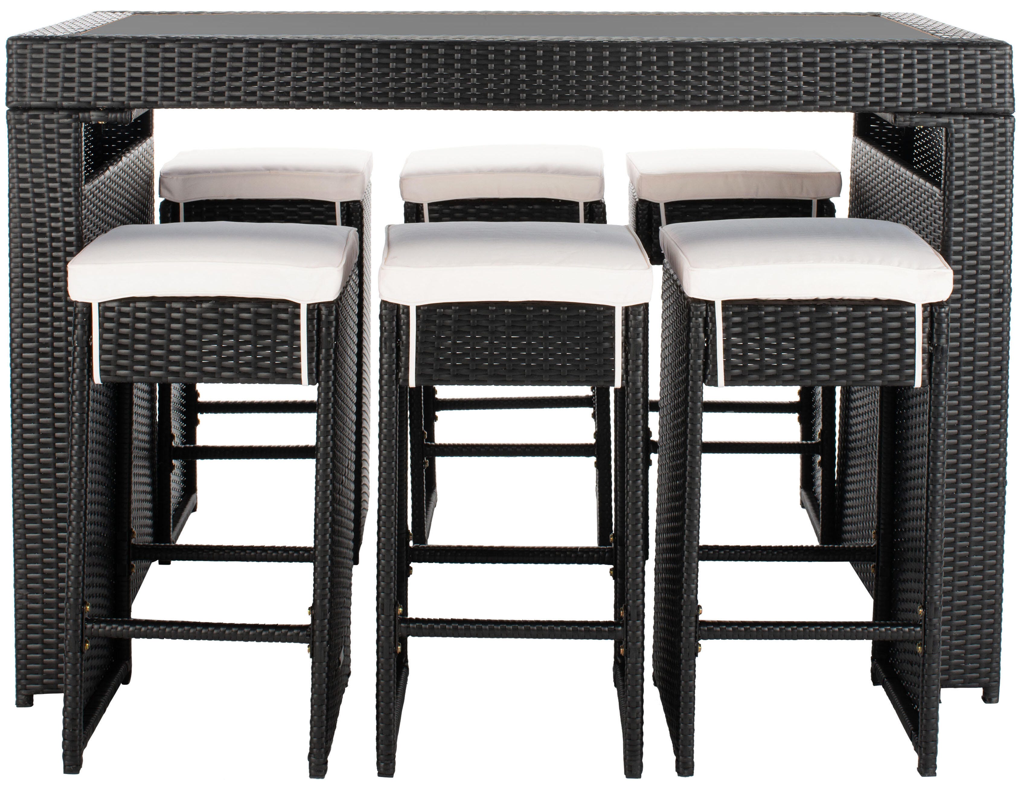 Safavieh Horus Outdoor Dining Table and 6 Stools, Black/Beige, large