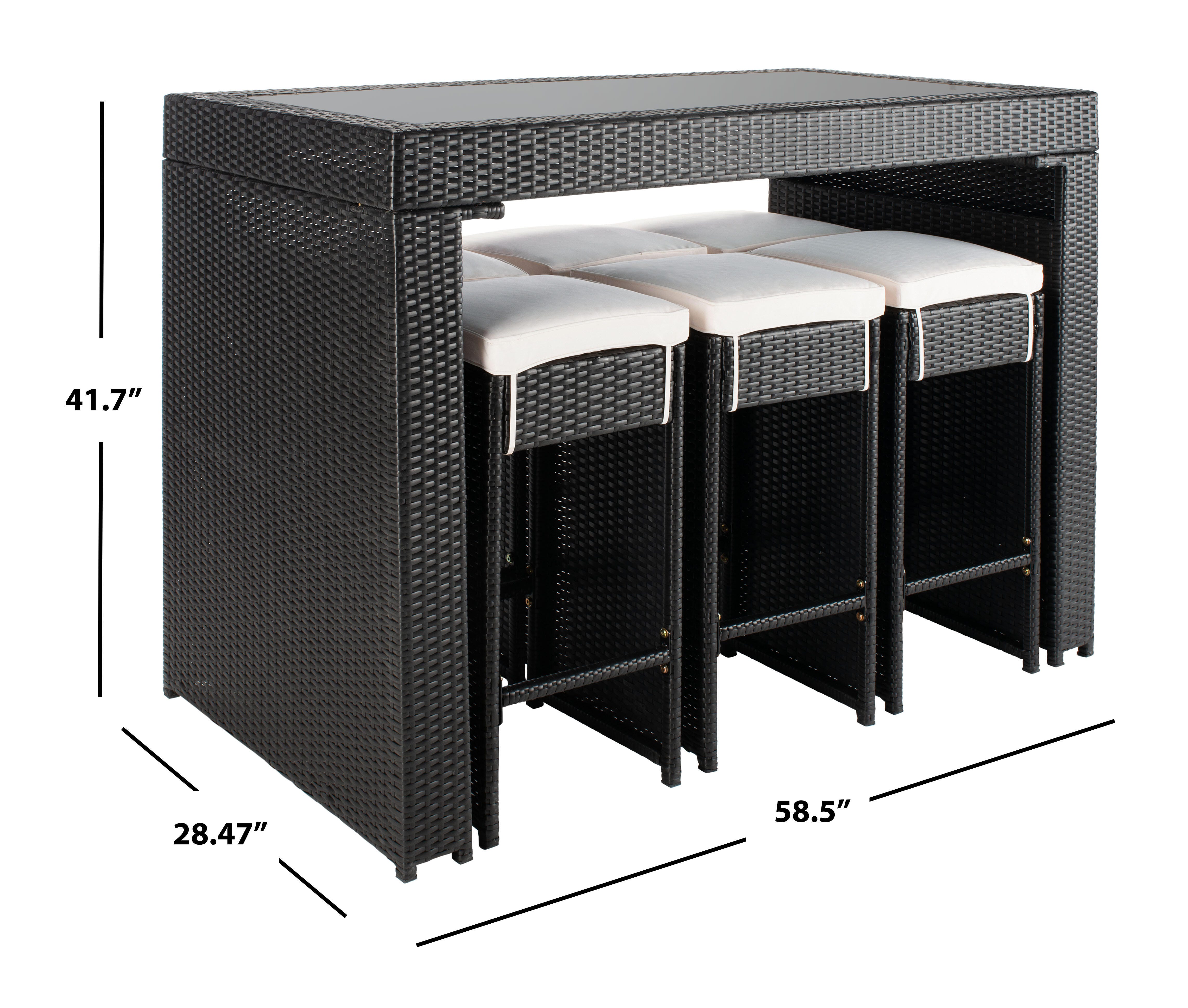 Safavieh Horus Outdoor Dining Table and 6 Stools, Black/Beige, large