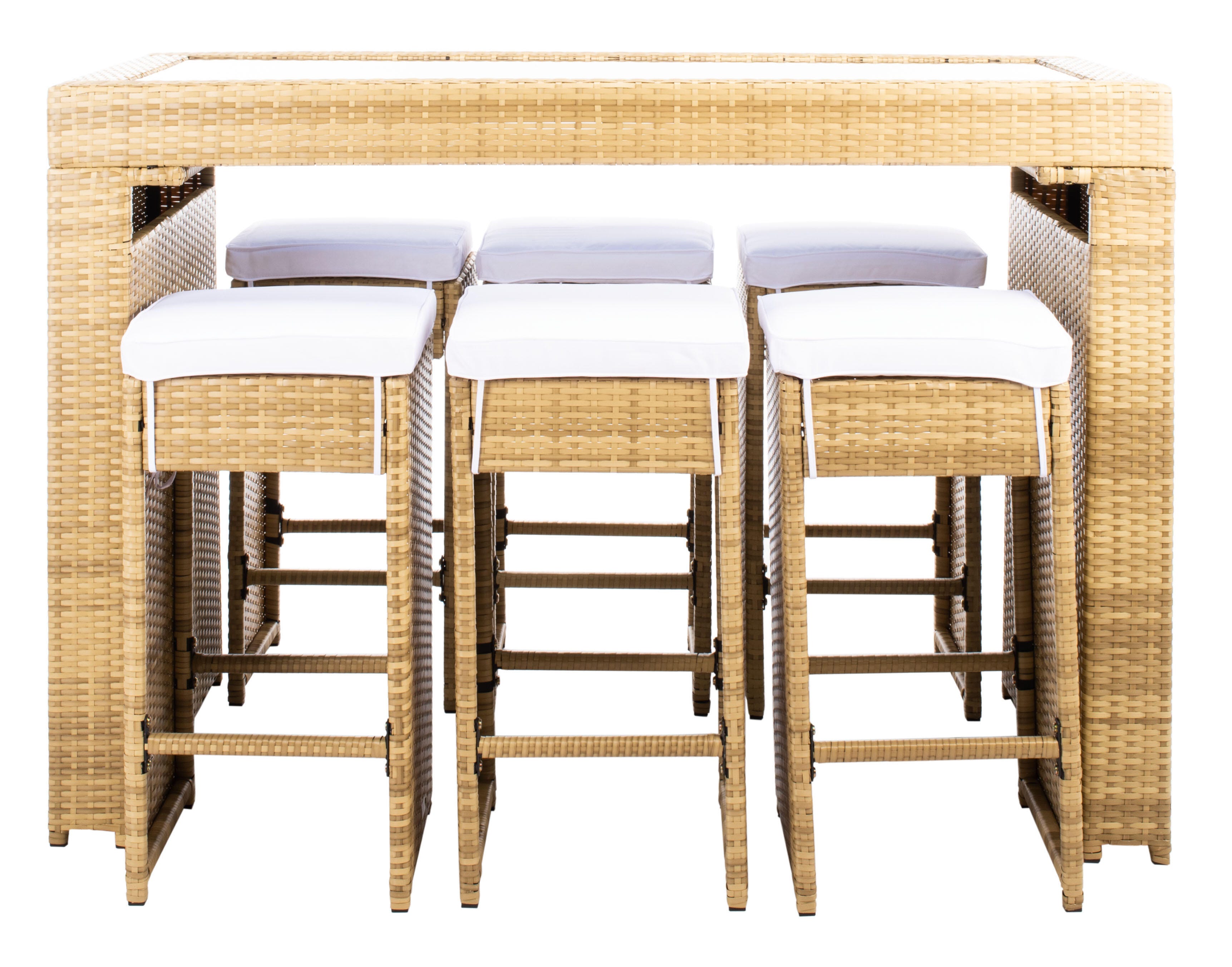 Safavieh Horus Outdoor Dining Table and 6 Stools, Natural/White, large