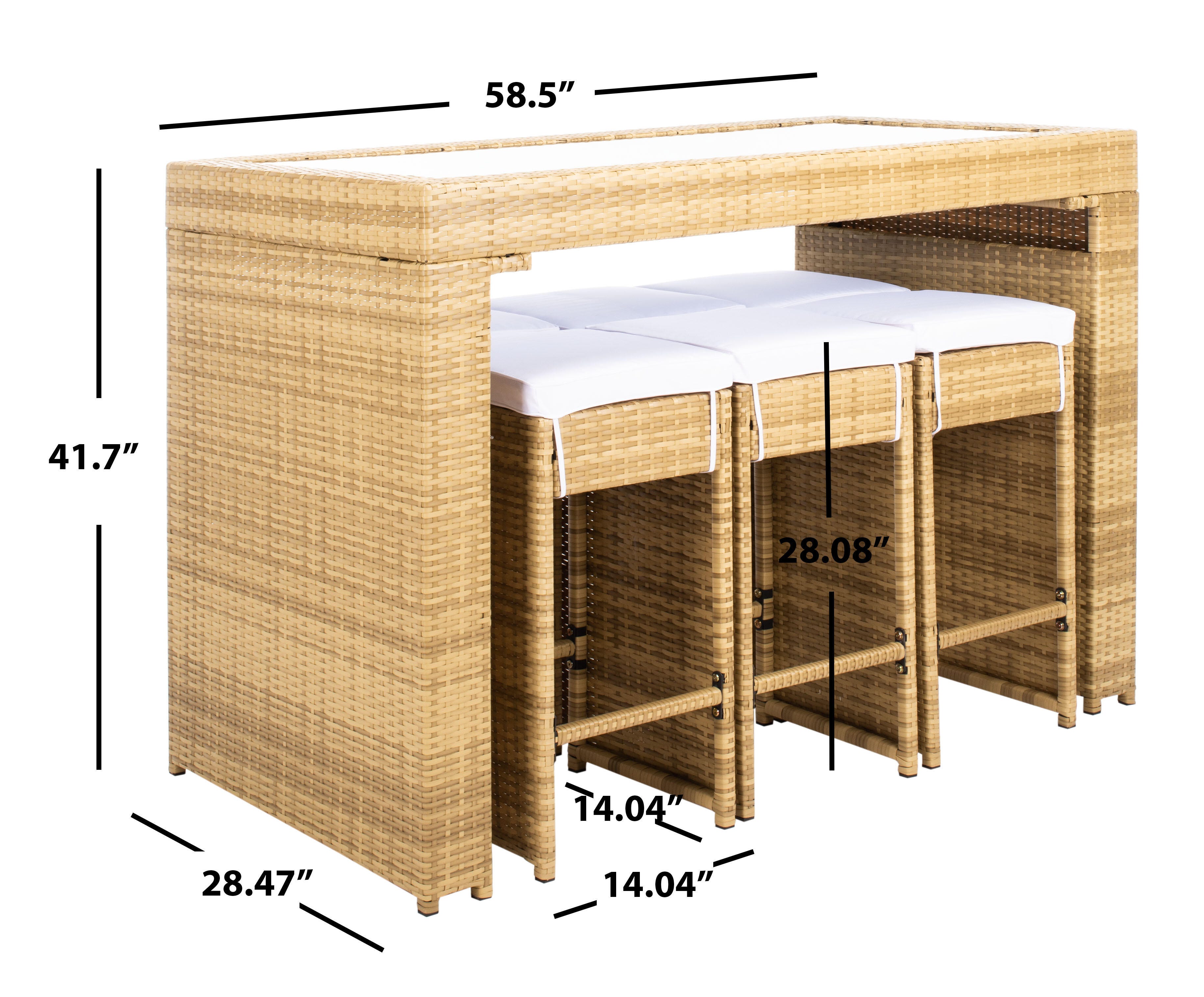 Safavieh Horus Outdoor Dining Table and 6 Stools, Natural/White, large