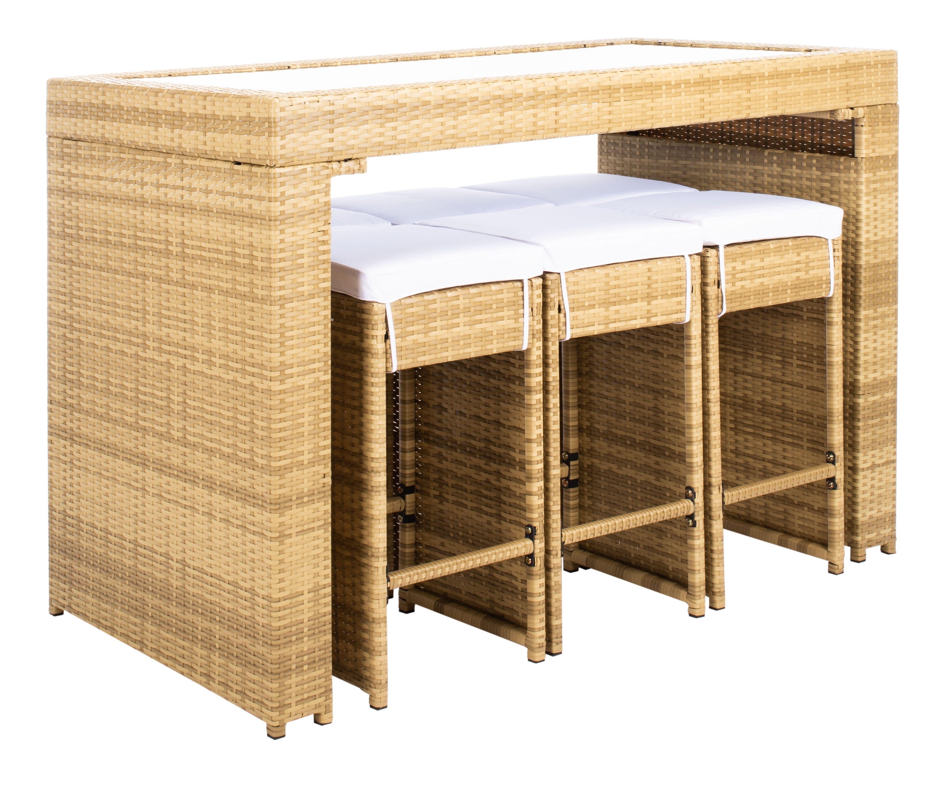 Safavieh Horus Outdoor Dining Table and 6 Stools, Natural/White, large