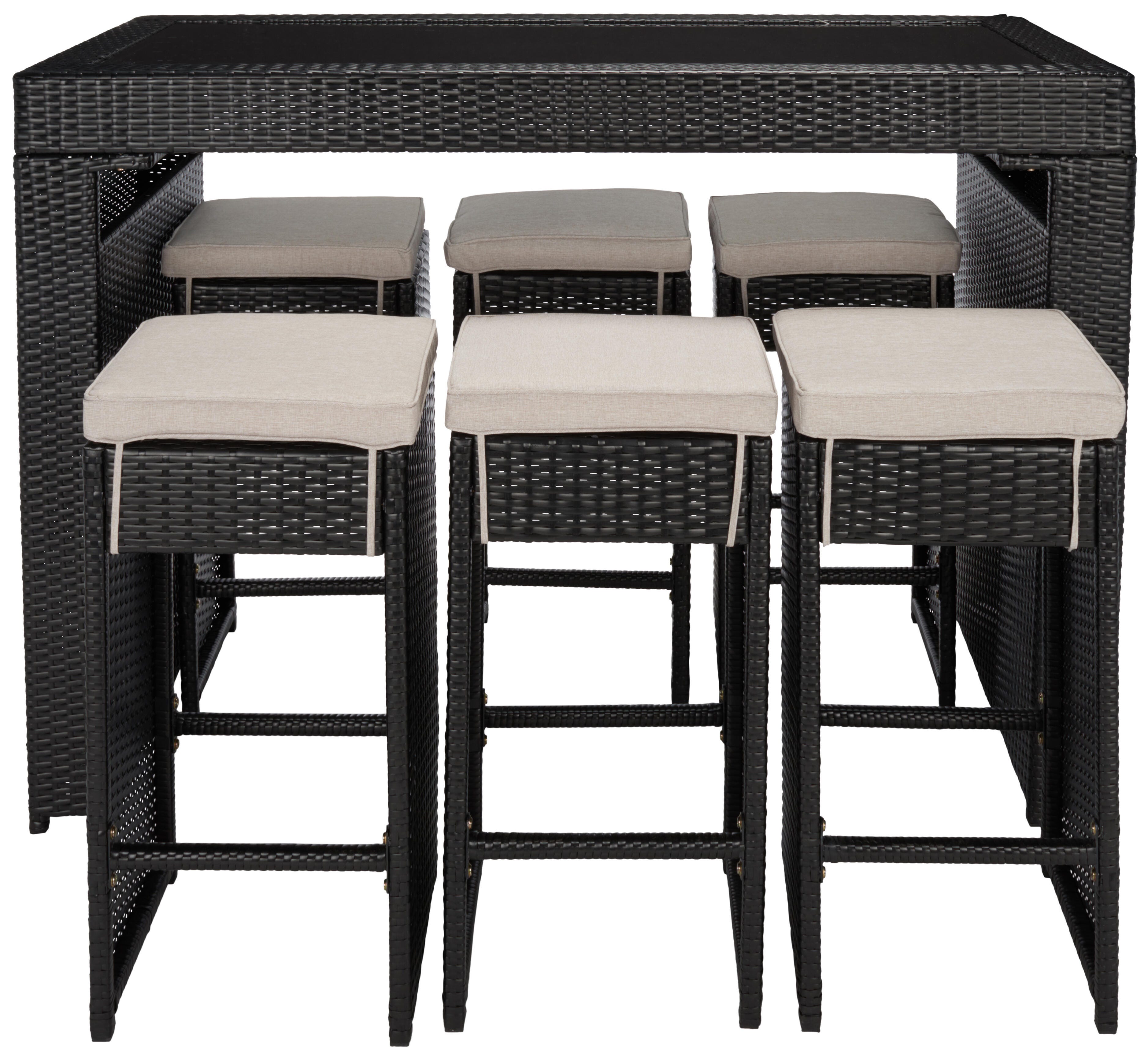 Safavieh Horus Outdoor Dining Table and 6 Stools, Black/Light Gray, large