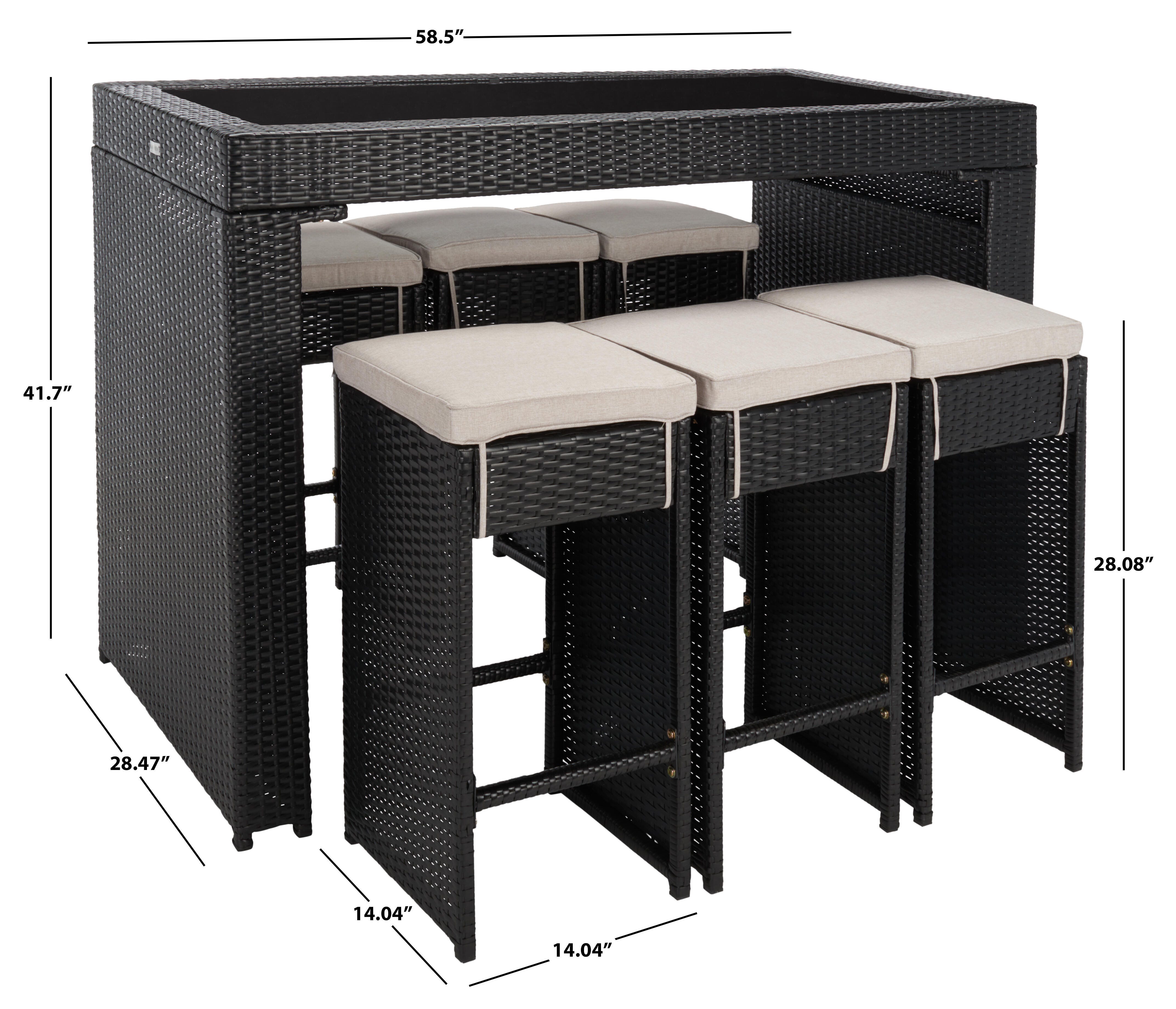 Safavieh Horus Outdoor Dining Table and 6 Stools, Black/Light Gray, large