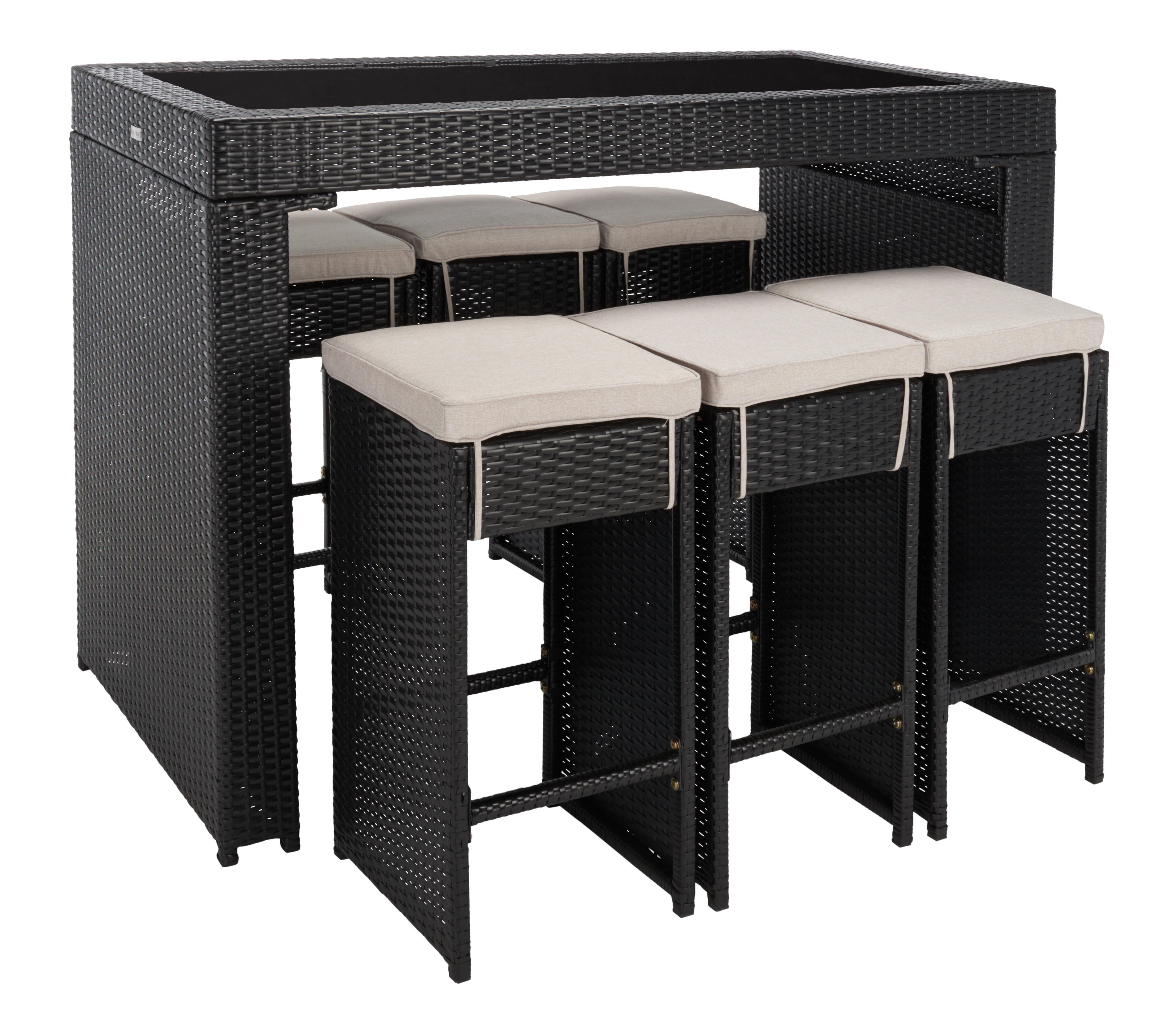 Safavieh Horus Outdoor Dining Table and 6 Stools, Black/Light Gray, large