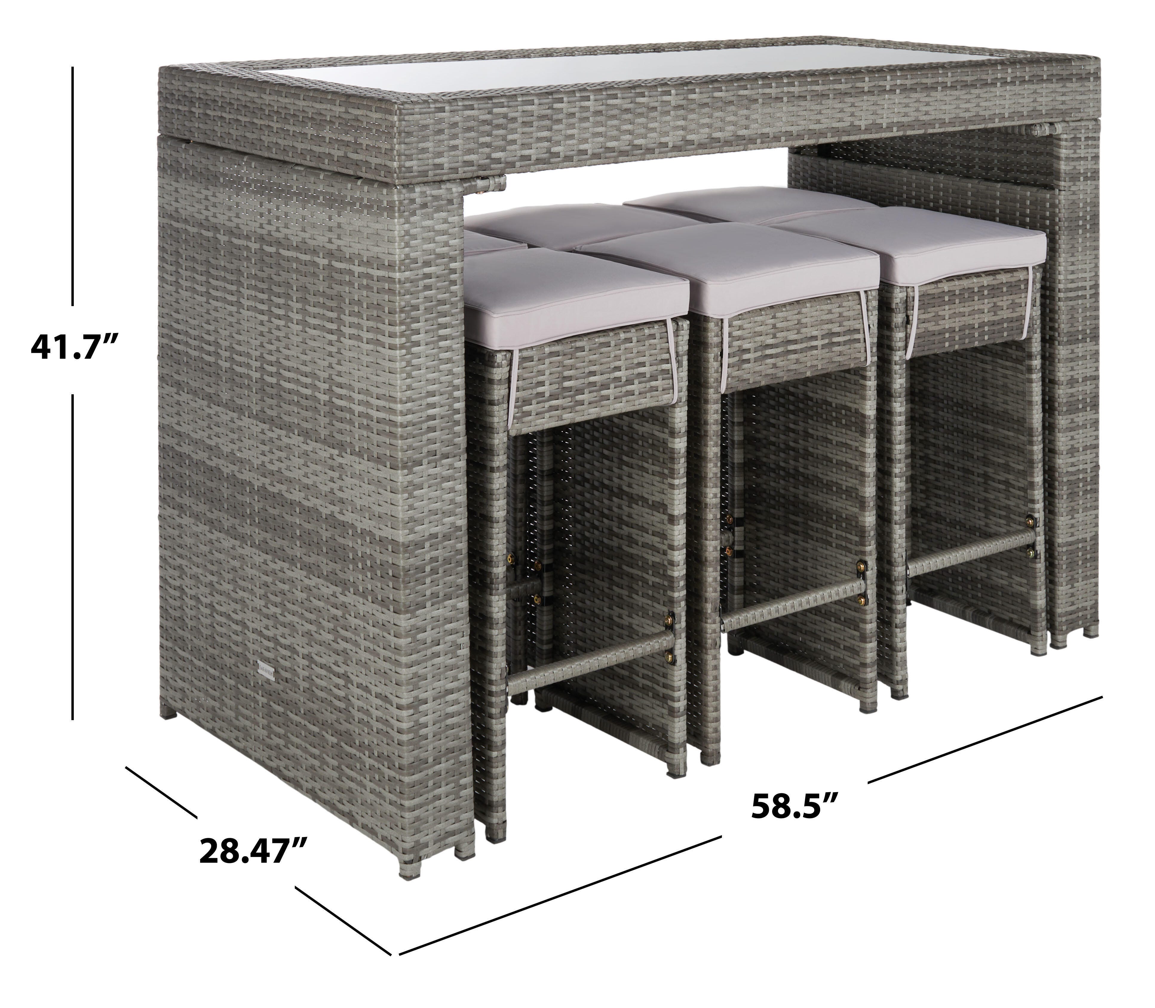 Safavieh Horus Outdoor Dining Table and 6 Stools, Gray/Gray, large