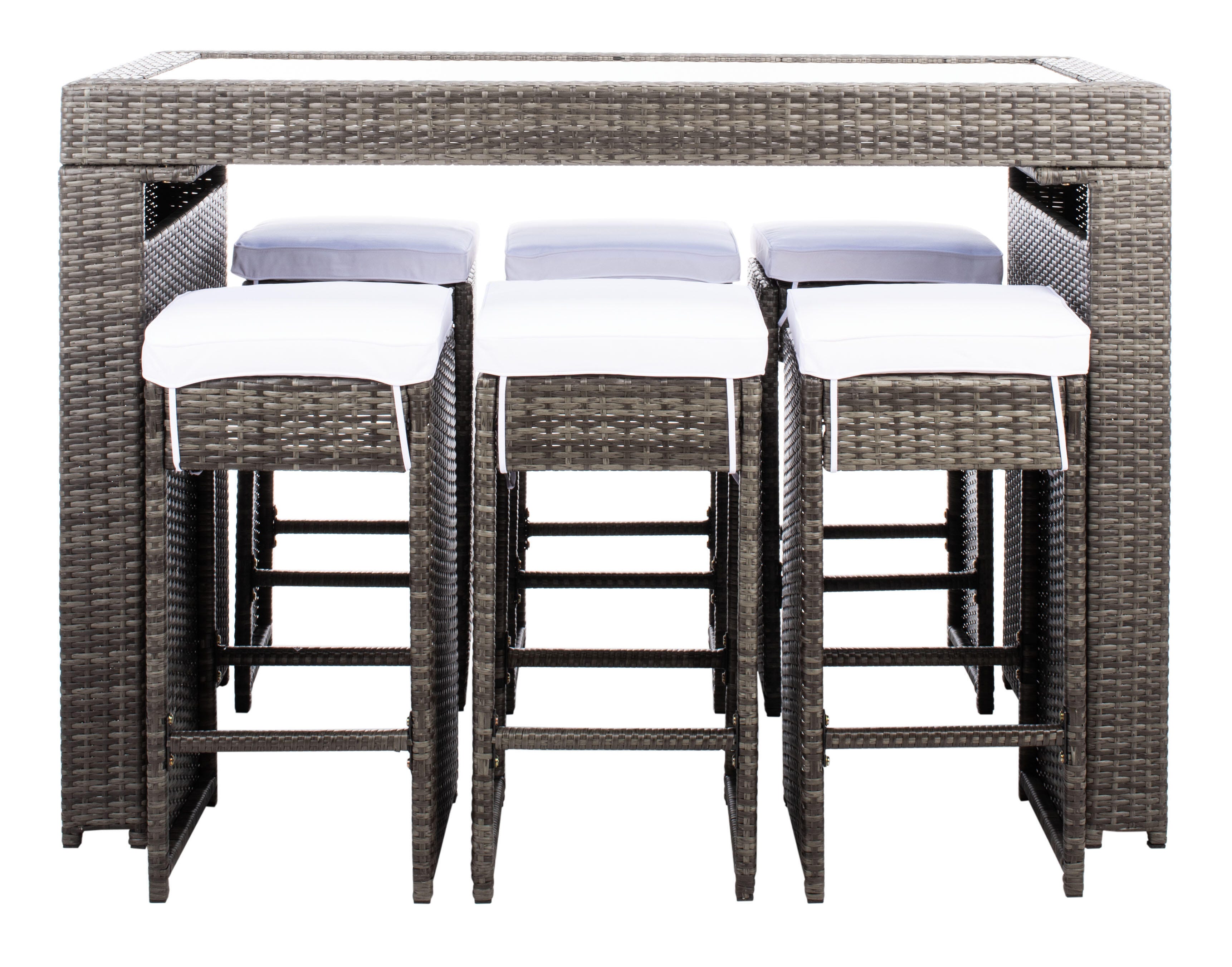 Safavieh Horus Outdoor Dining Table and 6 Stools, Gray Brown/White, large