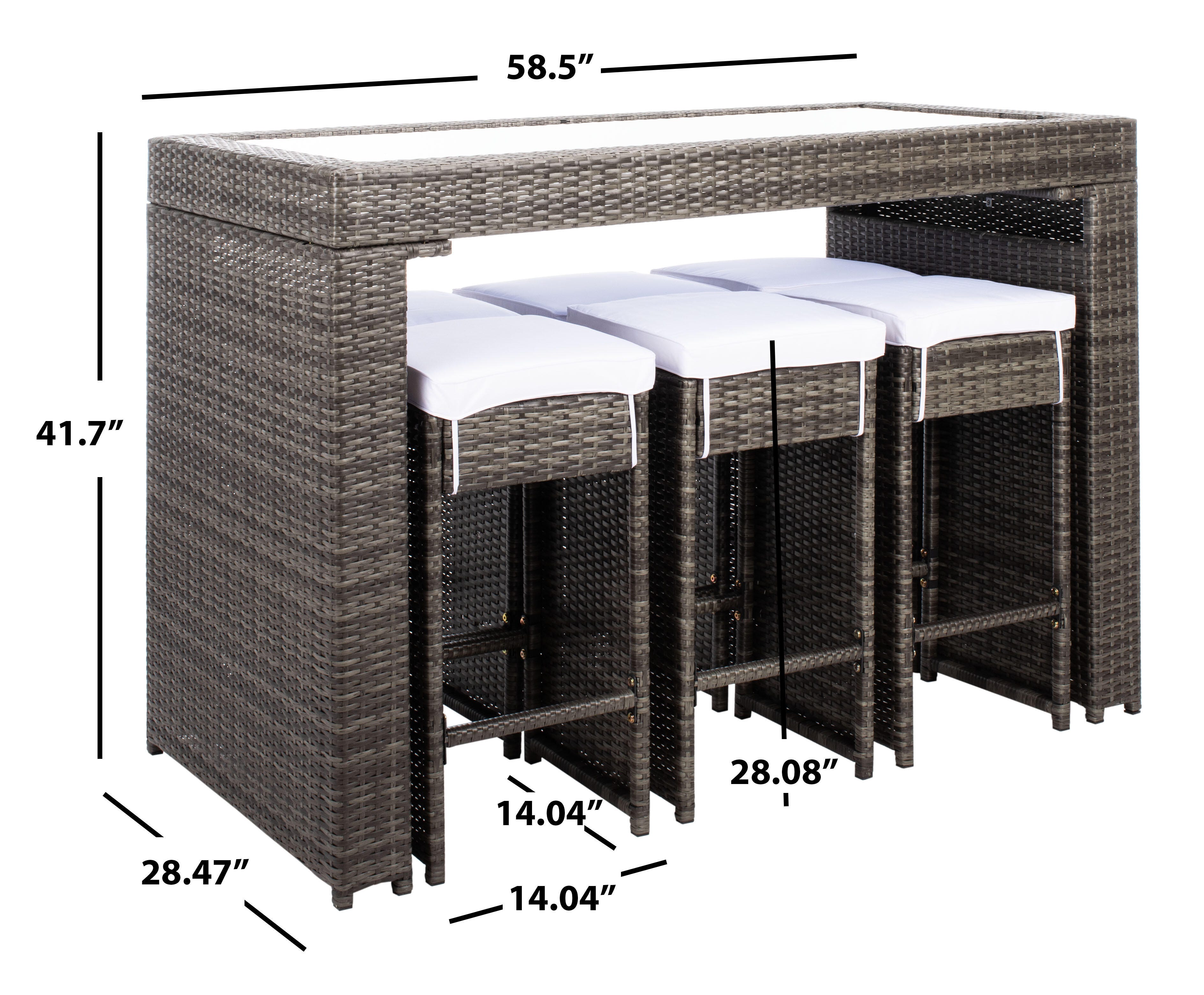 Safavieh Horus Outdoor Dining Table and 6 Stools, Gray Brown/White, large