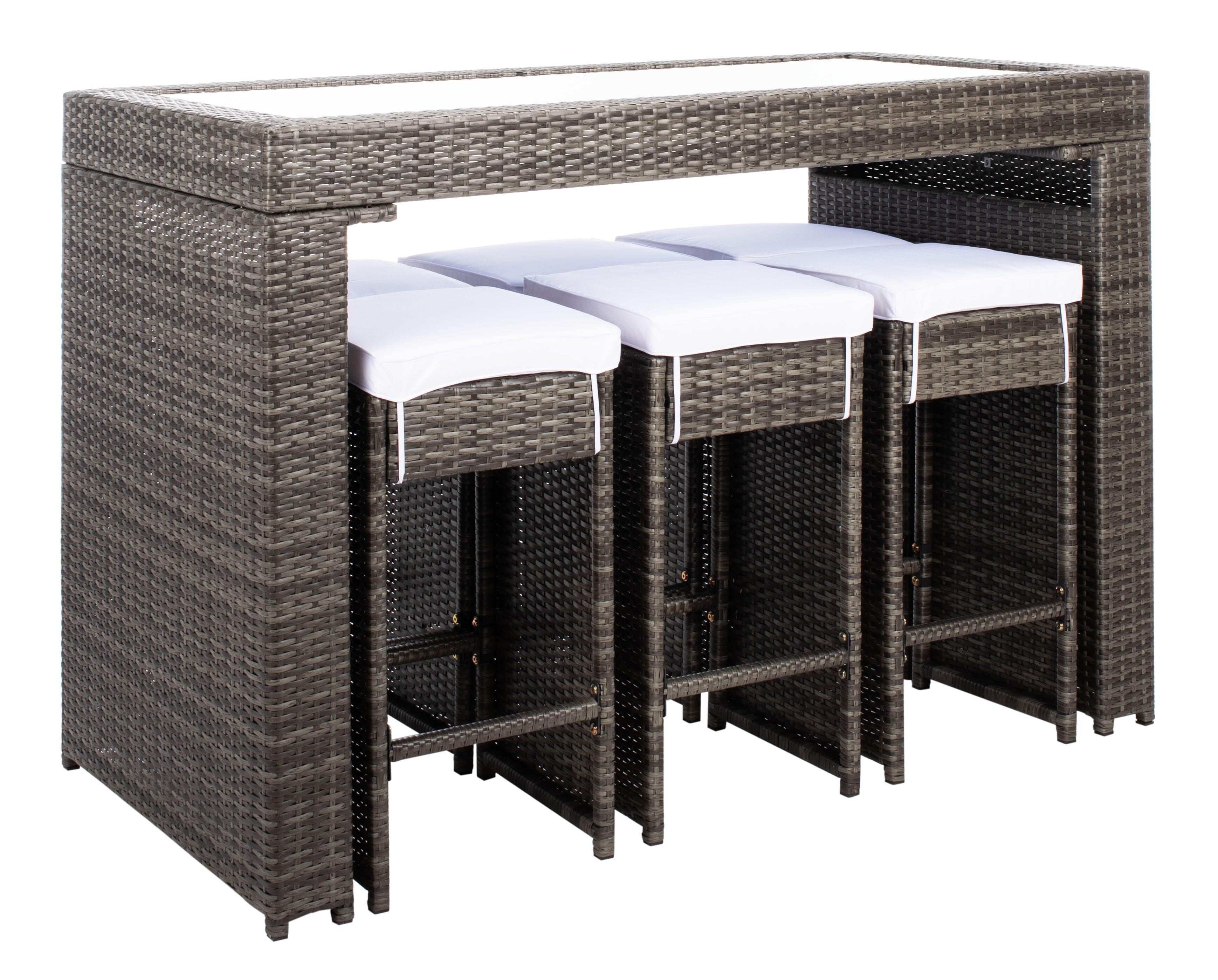 Safavieh Horus Outdoor Dining Table and 6 Stools, Gray Brown/White, large