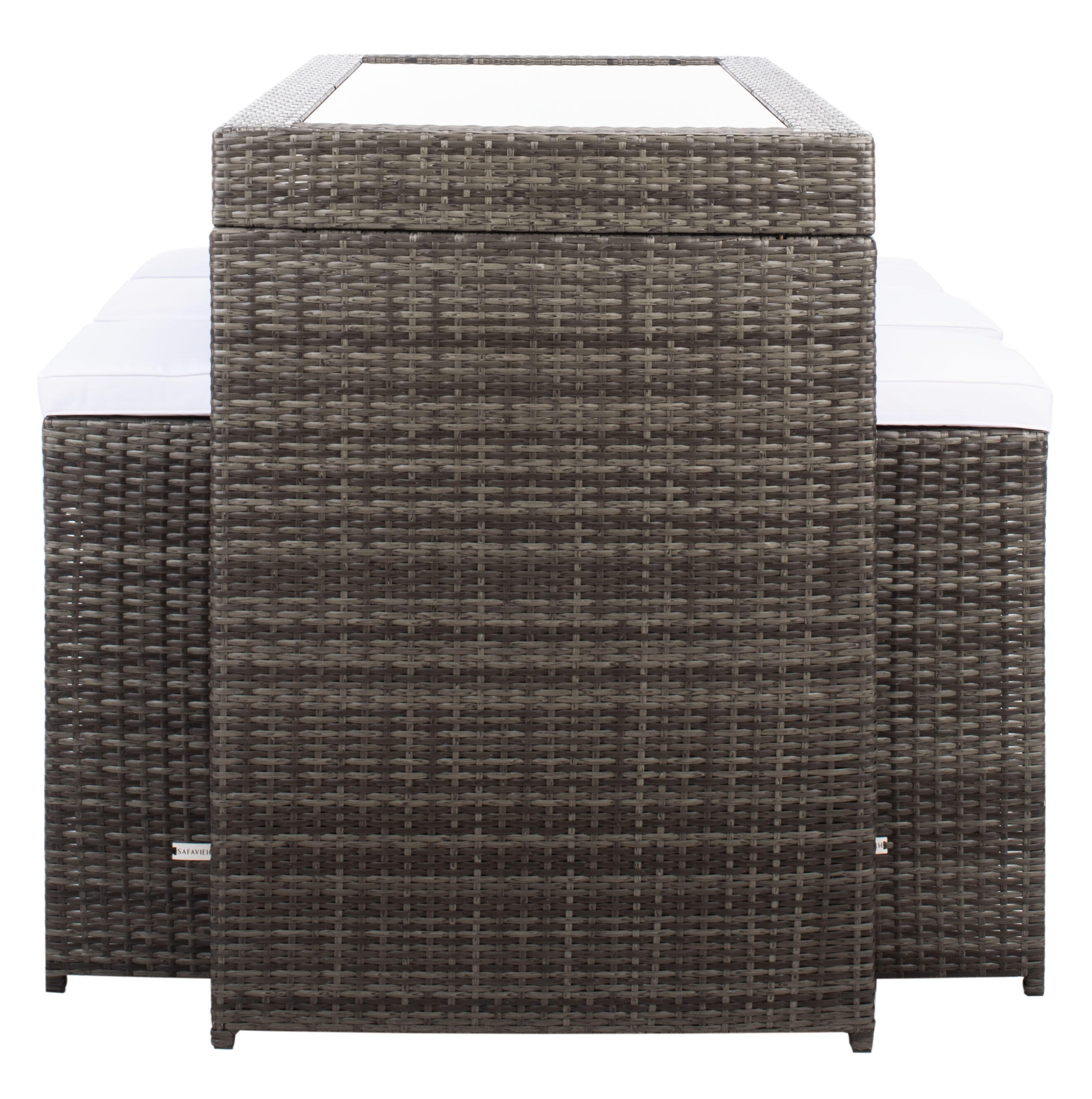 Safavieh Horus Outdoor Dining Table and 6 Stools, Gray Brown/White, large