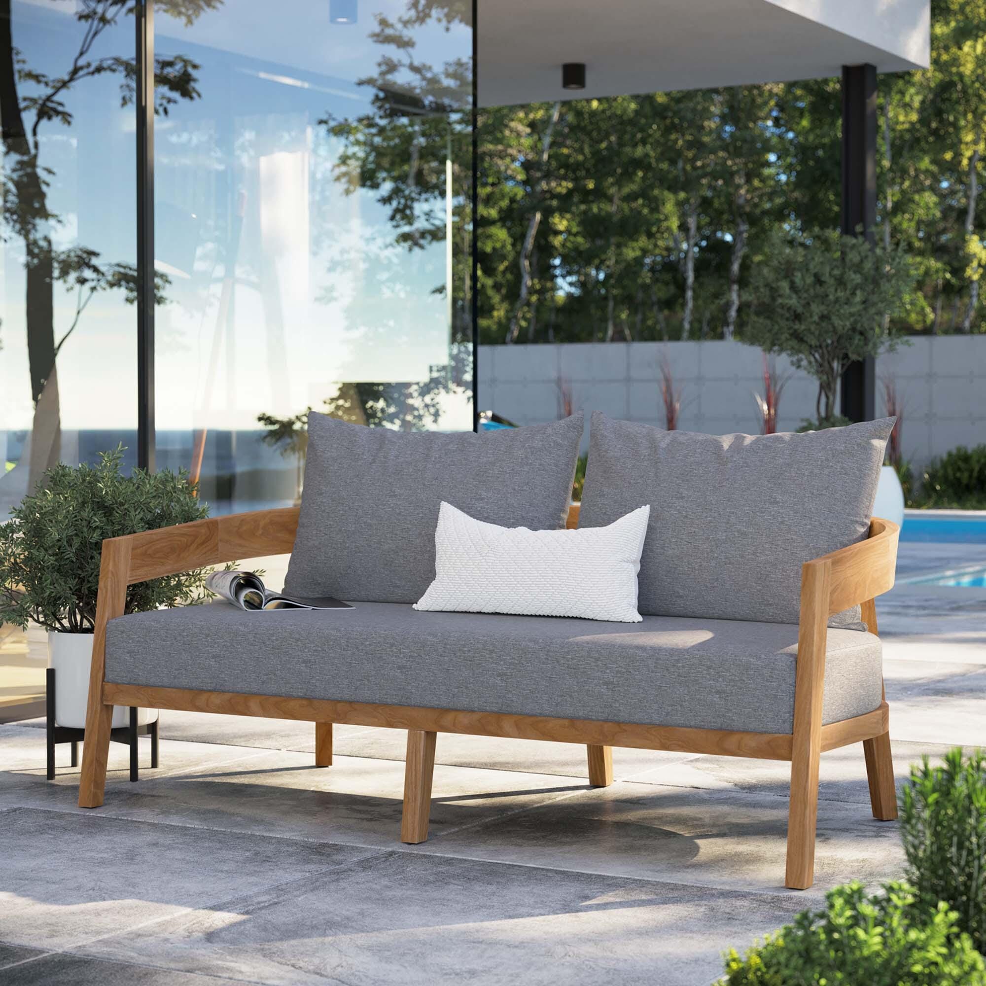 Modway Brisbane Outdoor Loveseat, Natural/Gray, large