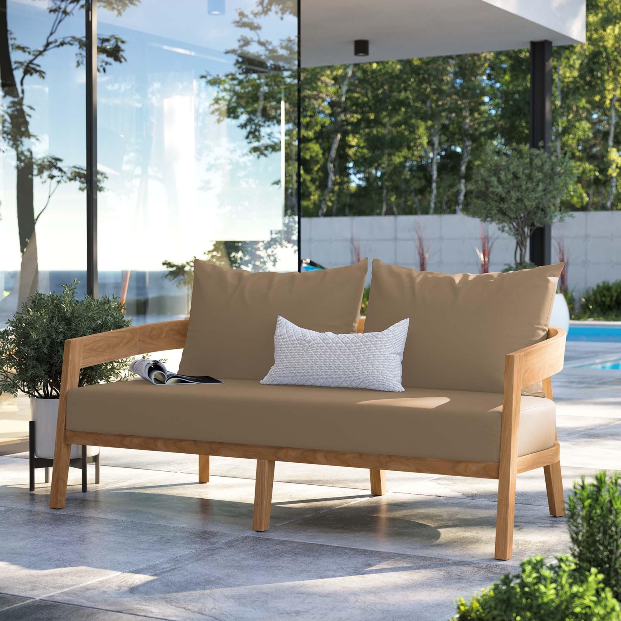 Modway Brisbane Outdoor Loveseat, Natural/Light Brown, rollover