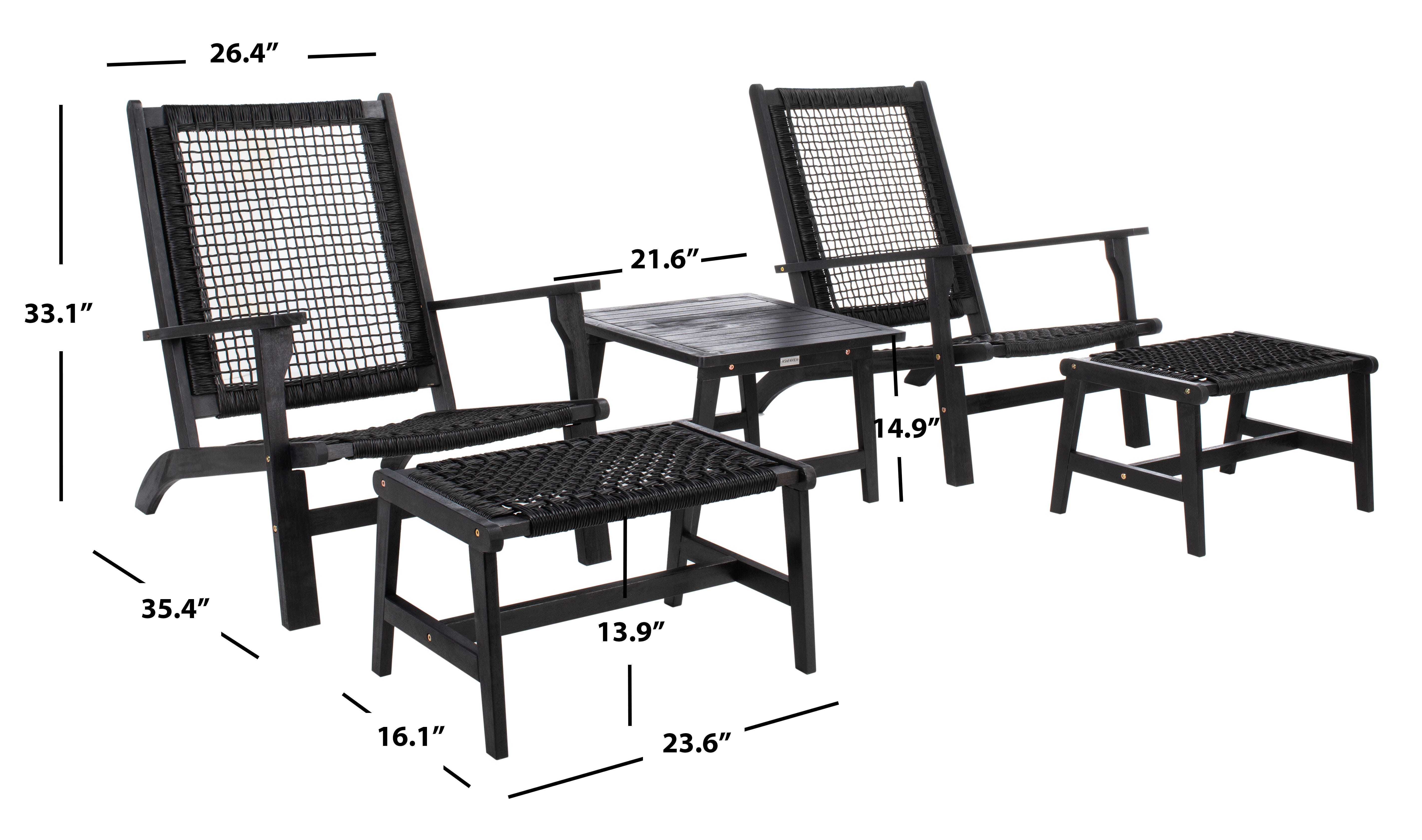 Safavieh Chantelle Outdoor Conversation Set, Black/Black, large