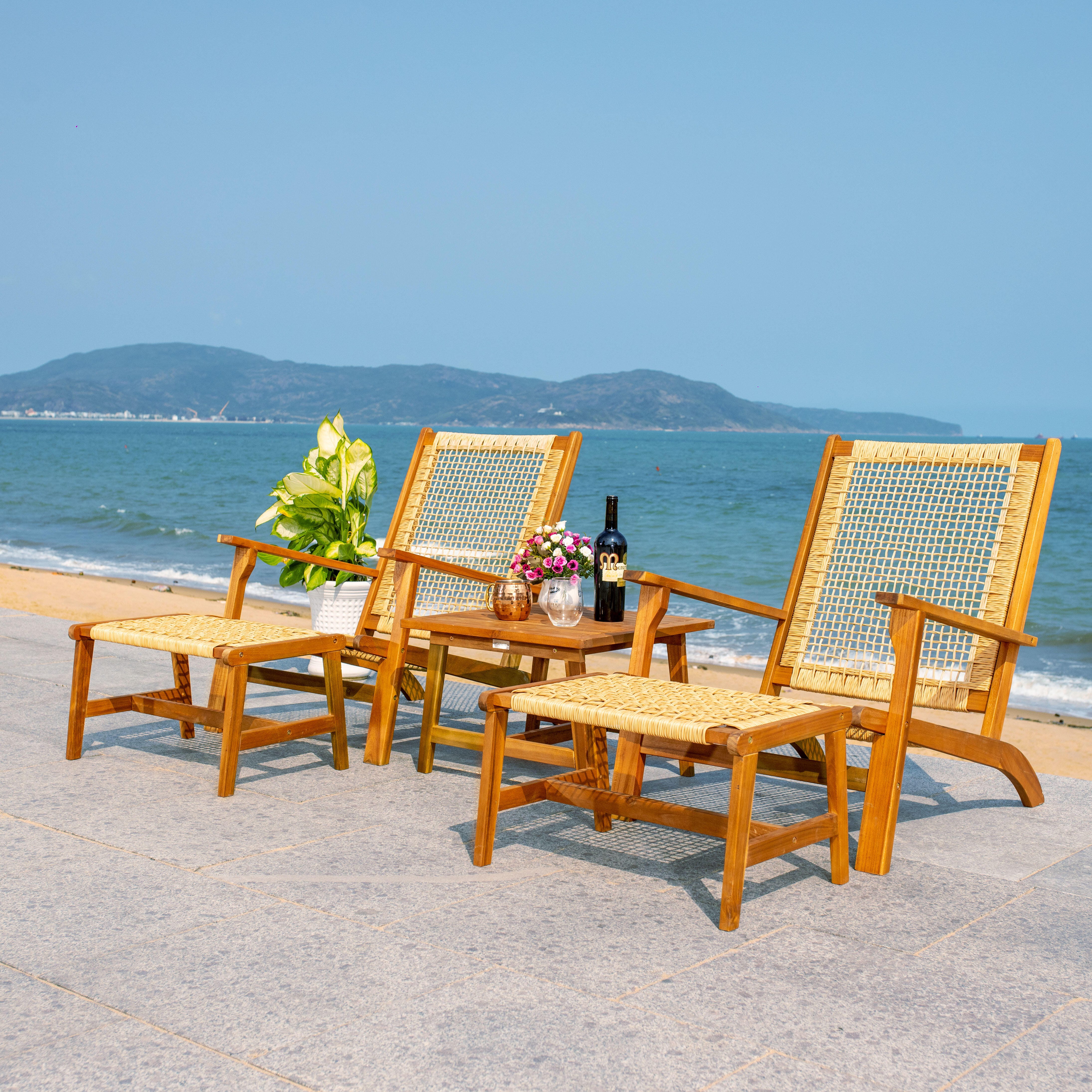 Safavieh Chantelle Outdoor Conversation Set, Natural/Natural, large