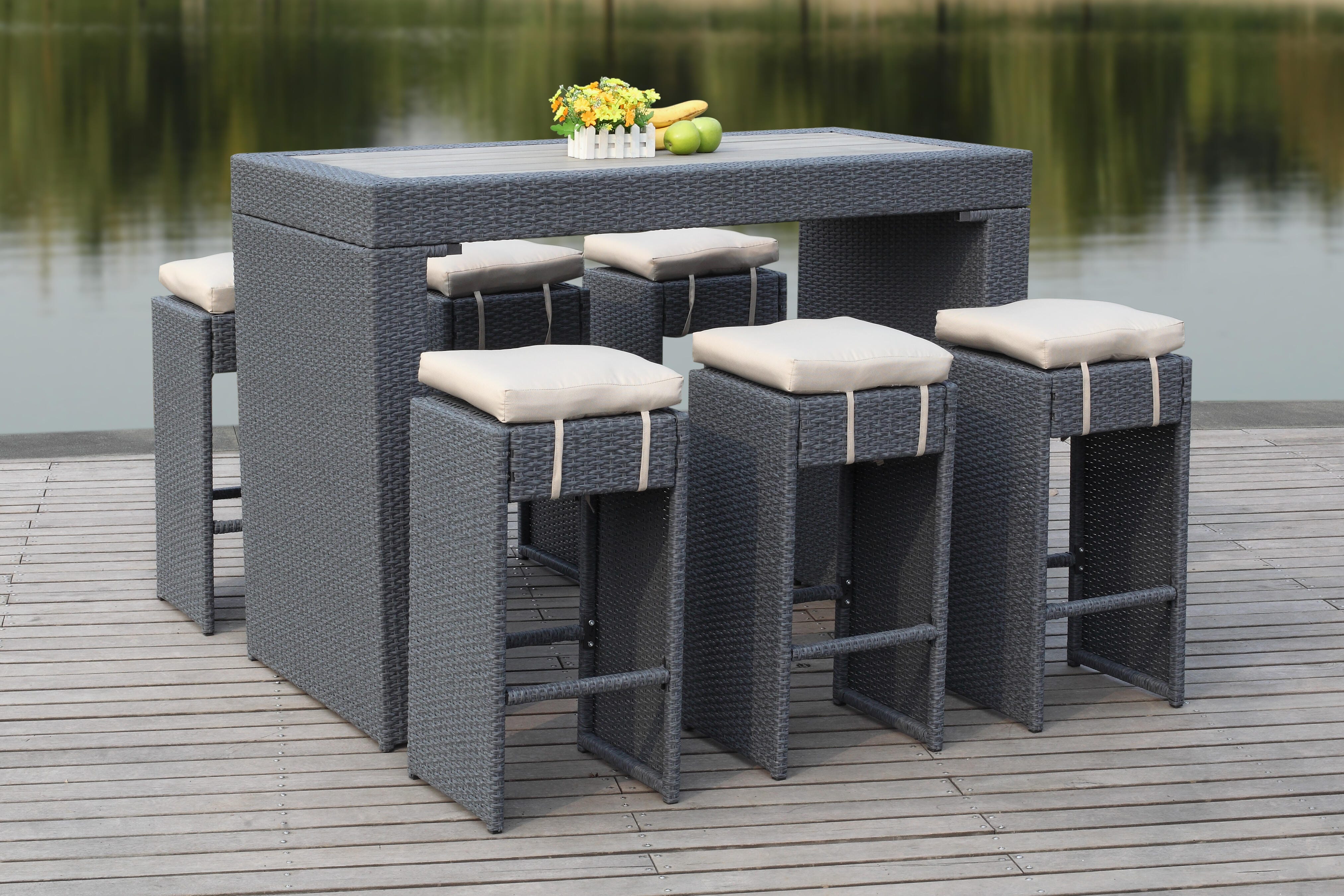 Safavieh Sanders Outdoor Bar Table and 2 Bar Stools, , large